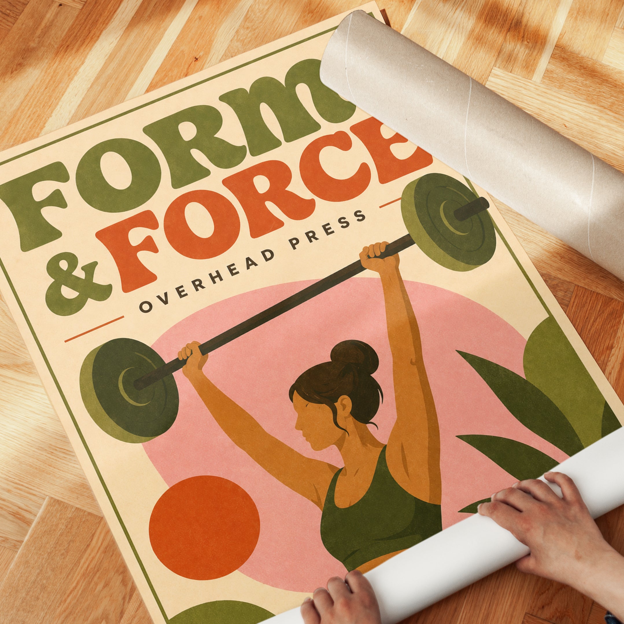 Overhead Press Wall Art: Vintage Gym Poster (Mid-Century Style) - detail
