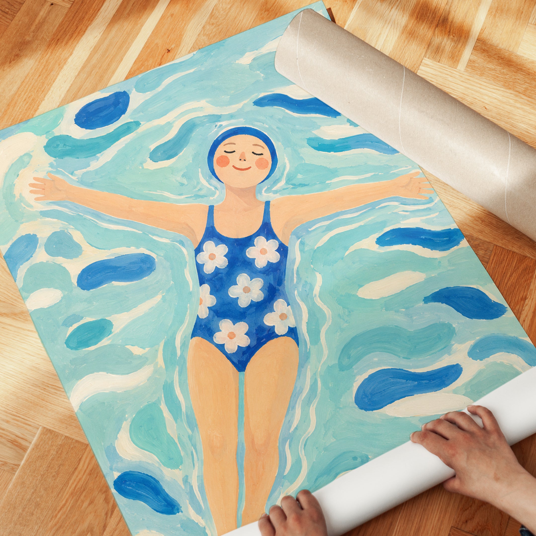 Vintage Swimmer Wall Art – Retro Beach Print - detail