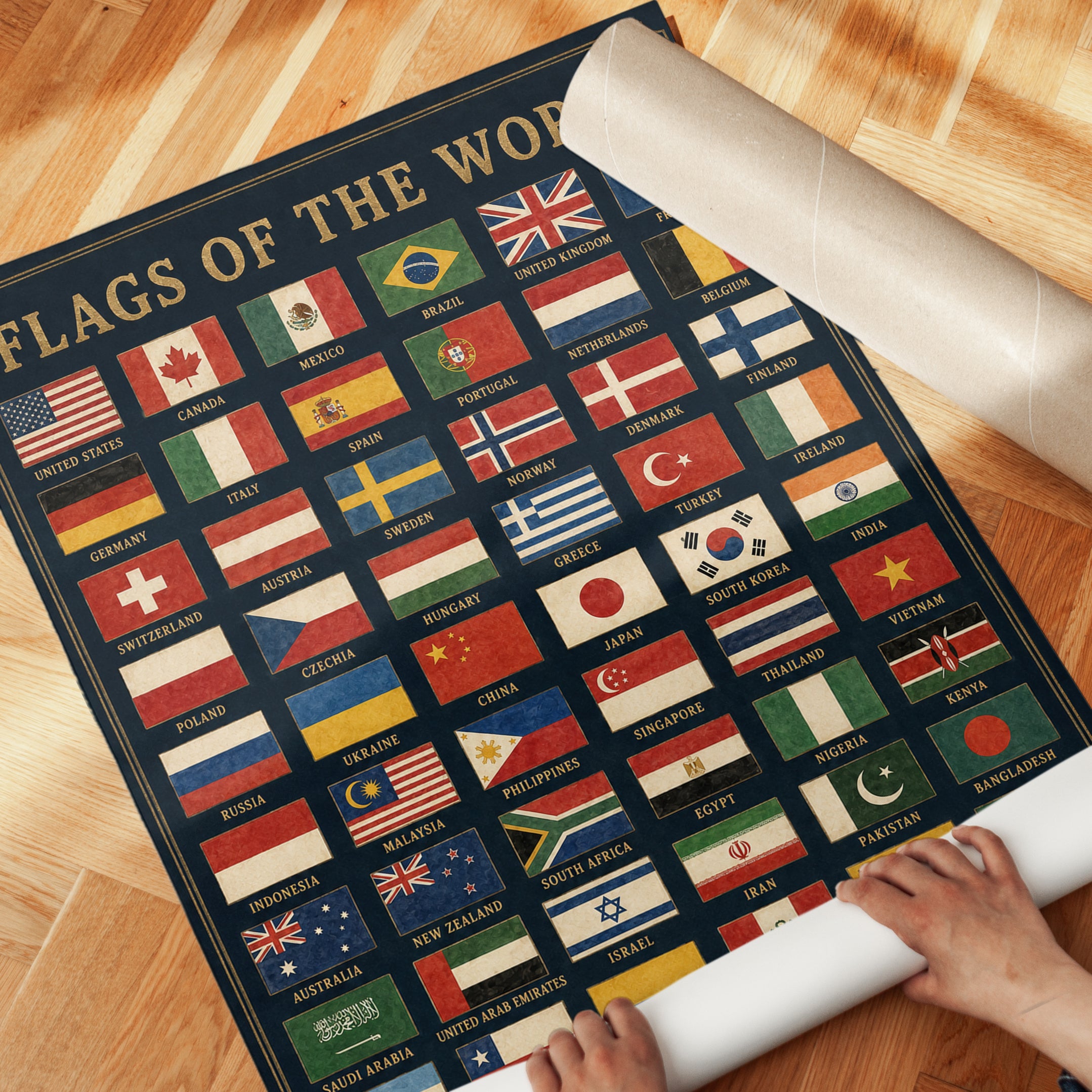 Flags of the World Poster: Vintage Educational Chart Wall Art - detail