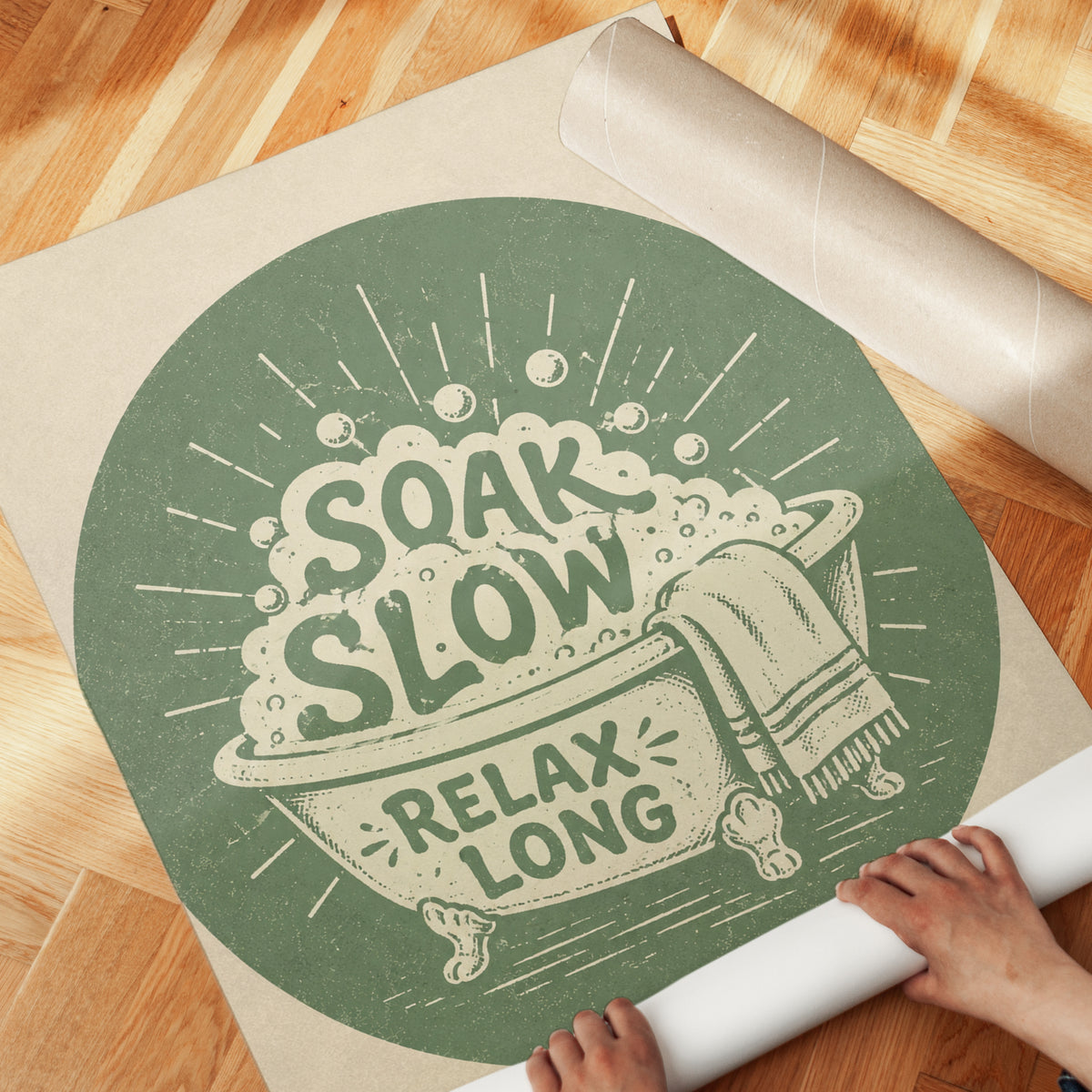 Vintage Bathtub Typography Print: Retro Green Bathroom Art - detail