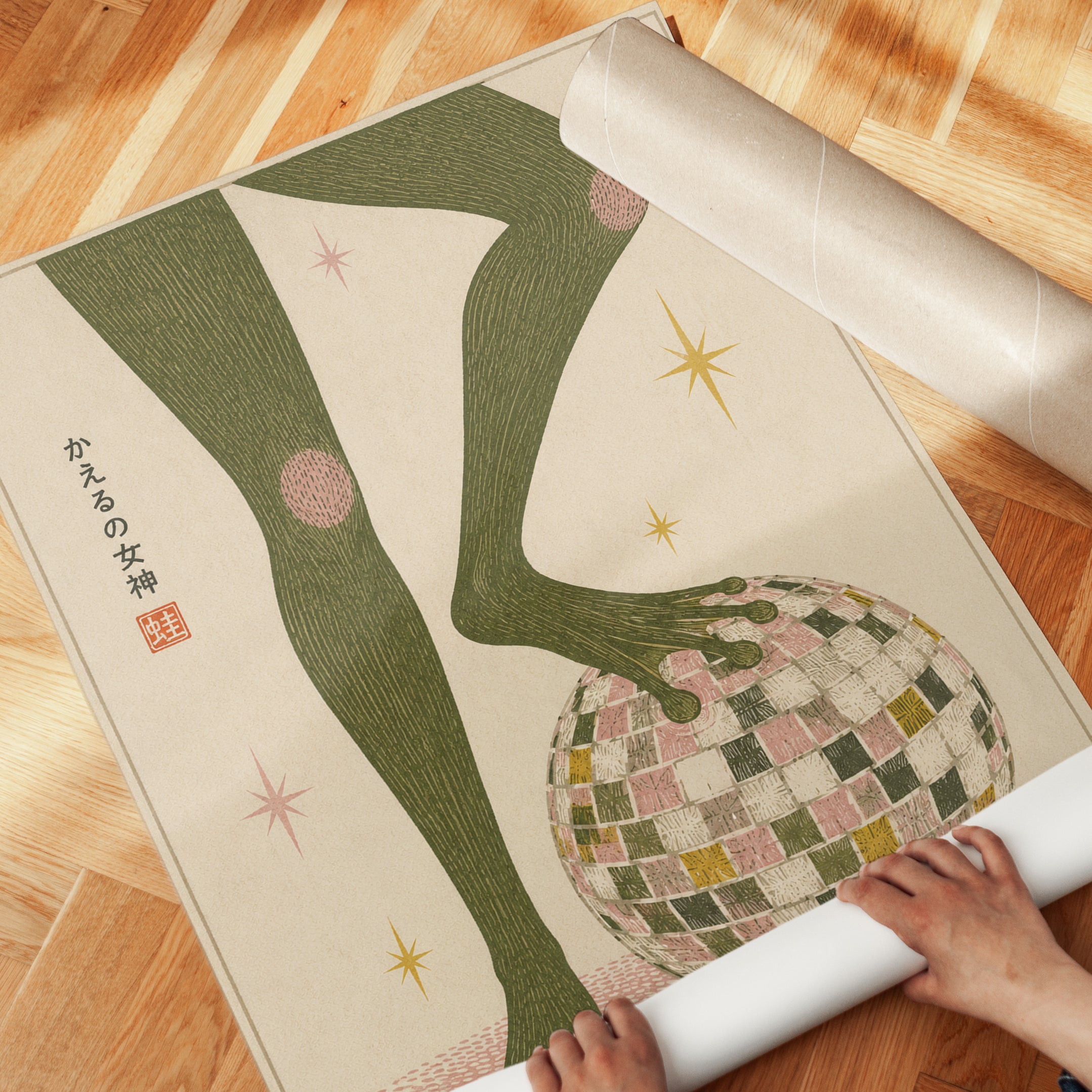 Japanese Disco Wall Art – Retro Frog Print - detail
