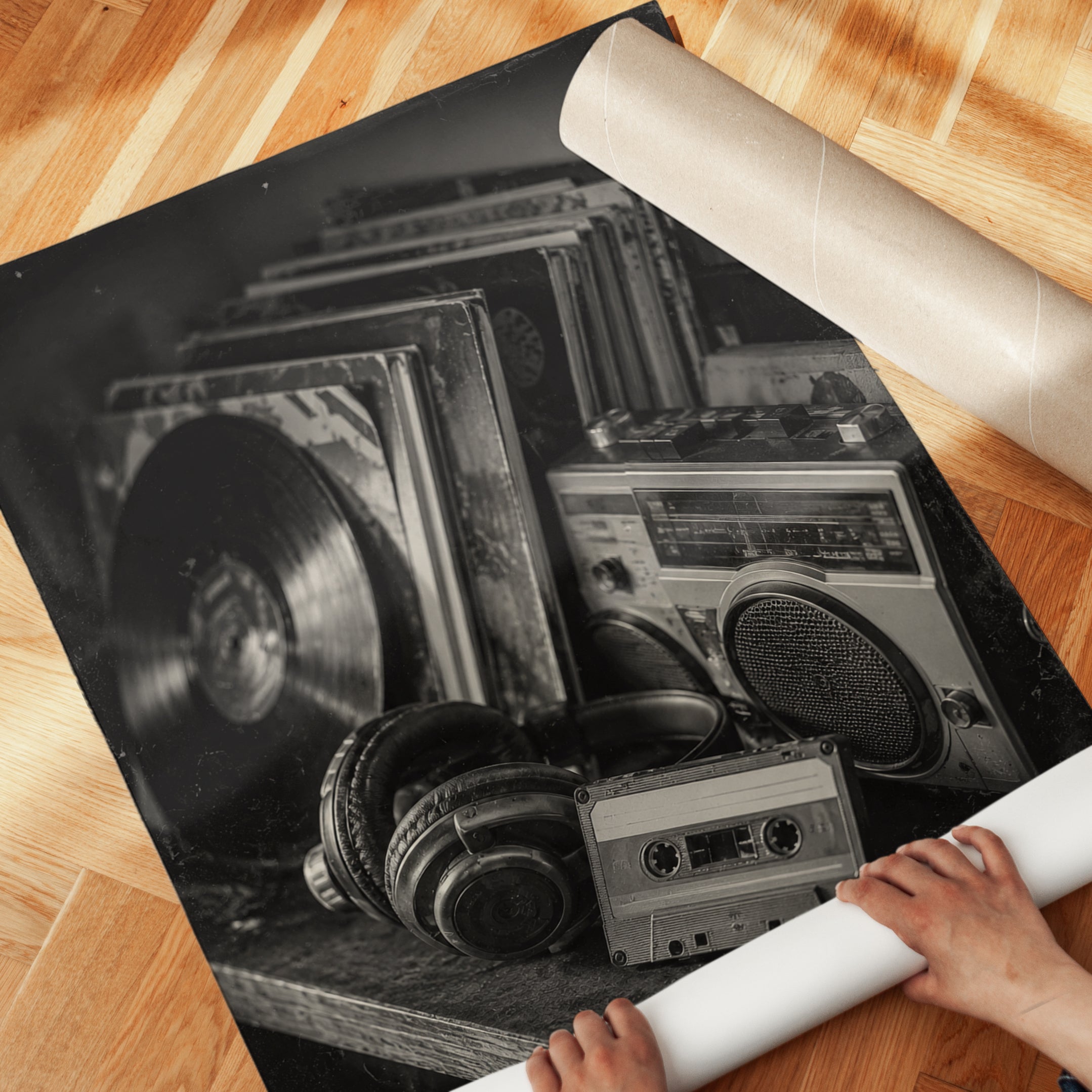 Vintage Music Collection Wall Art: Black and White Photography - detail