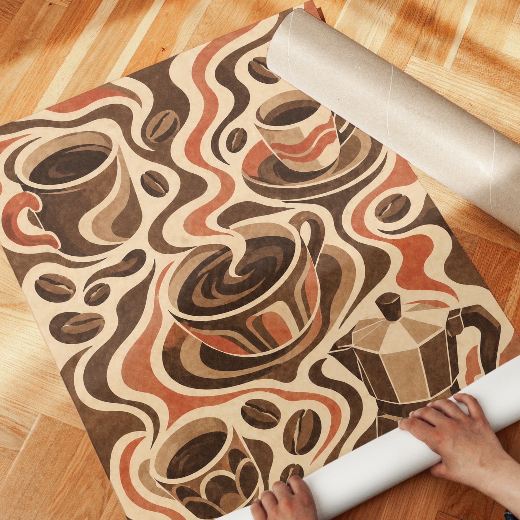 Retro Coffee Art Print: Art Deco Brown and Cream Kitchen Poster - detail