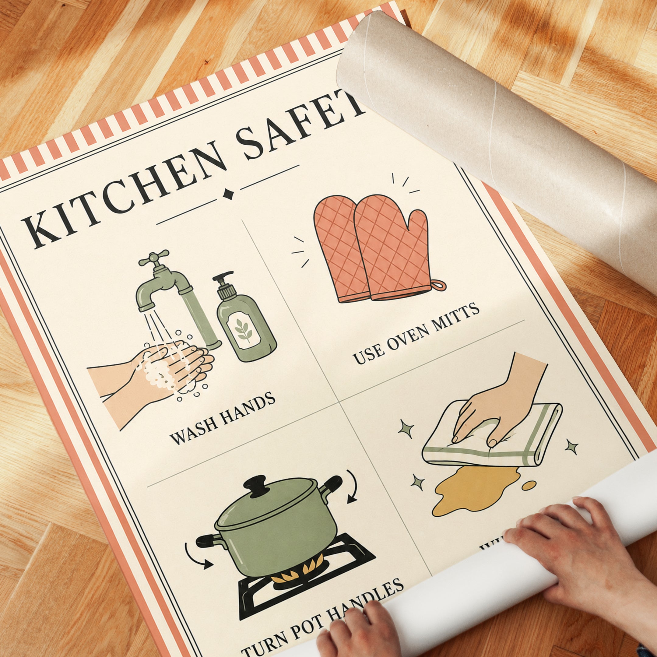 Kitchen Safety Poster: Vintage Instructional Wall Art - detail