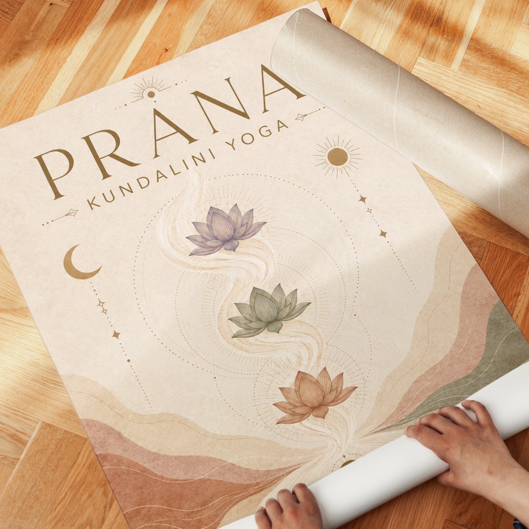Lotus and Moon Print: Kundalini Yoga Art (Boho Meditation Room) - detail