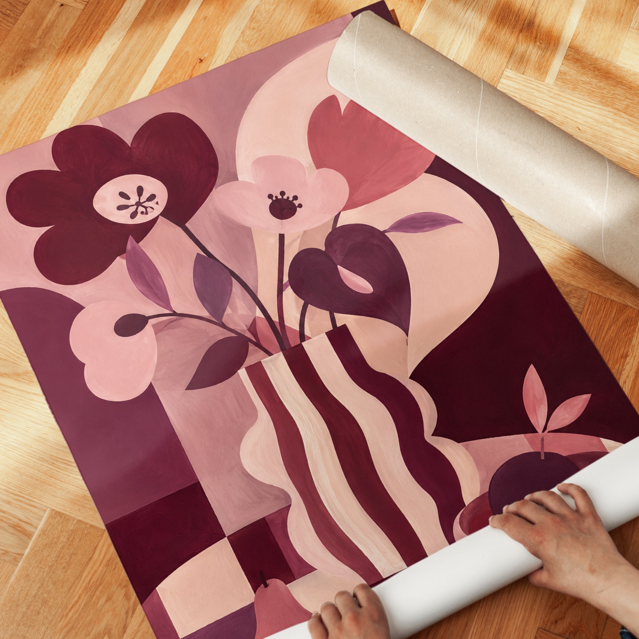 Pink Floral Vase Print - detail