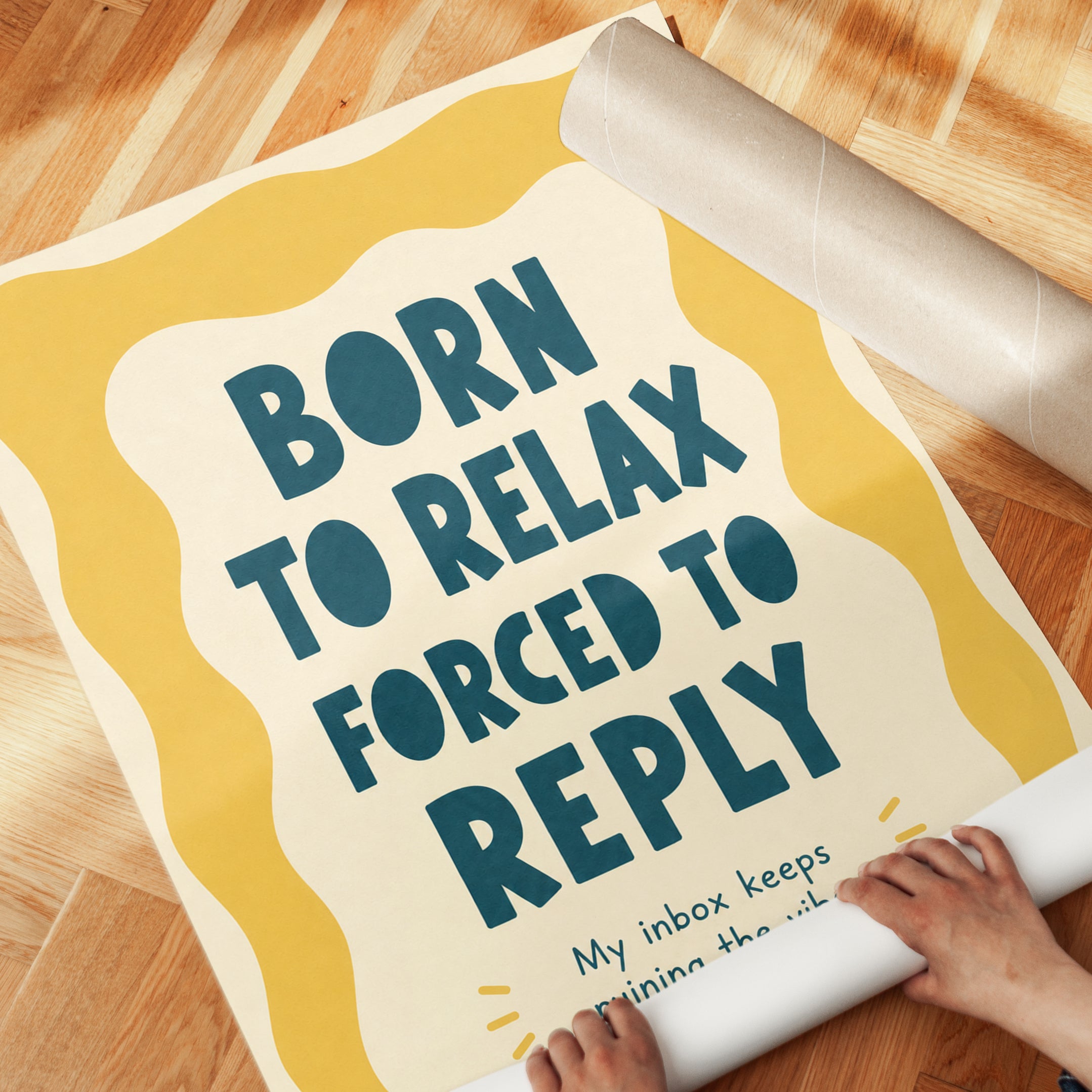Born to Relax Wall Art: Funny Office Quote (Teal Yellow Accent) - detail