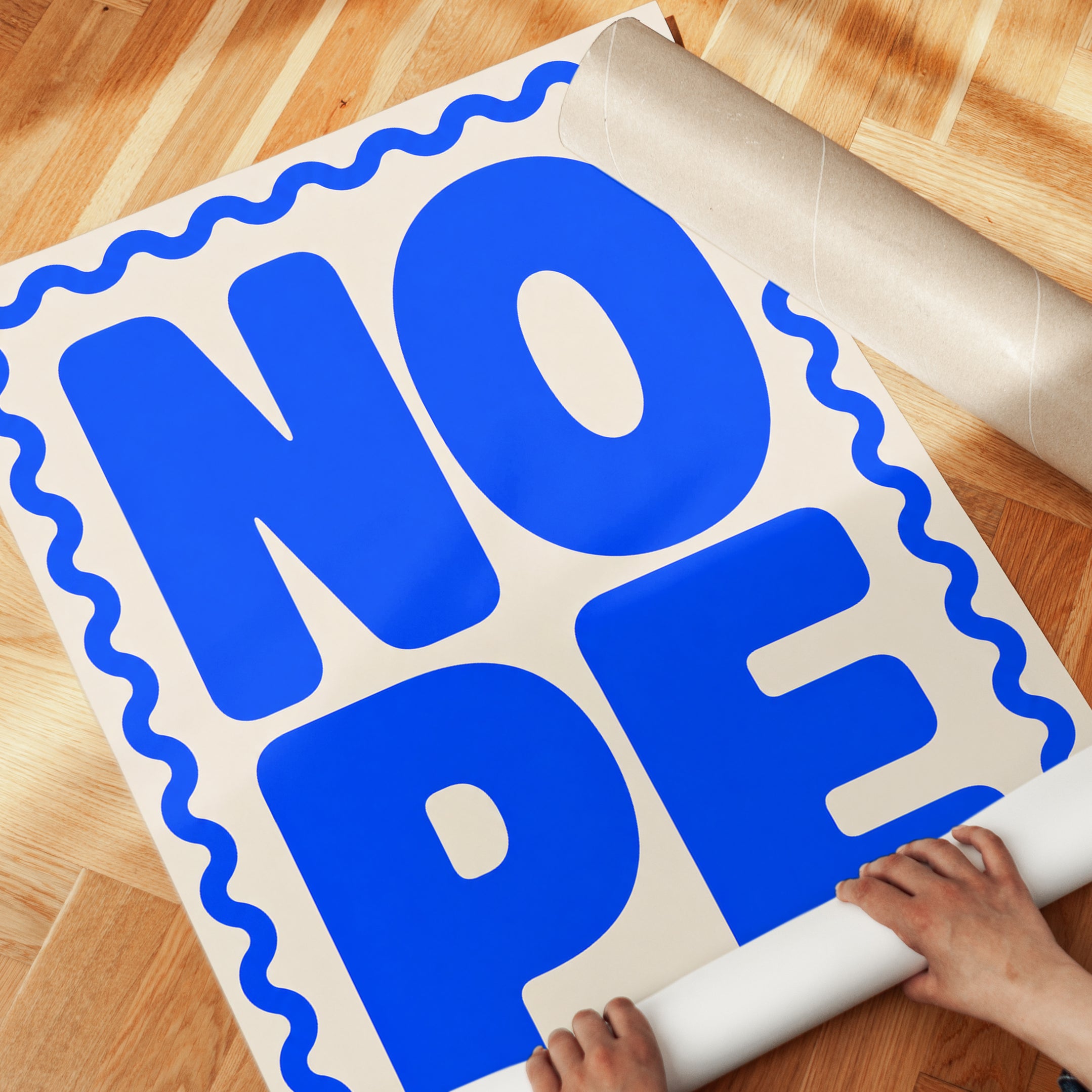 Nope Typography Poster: Bold Blue Retro Lettering Art Print - detail