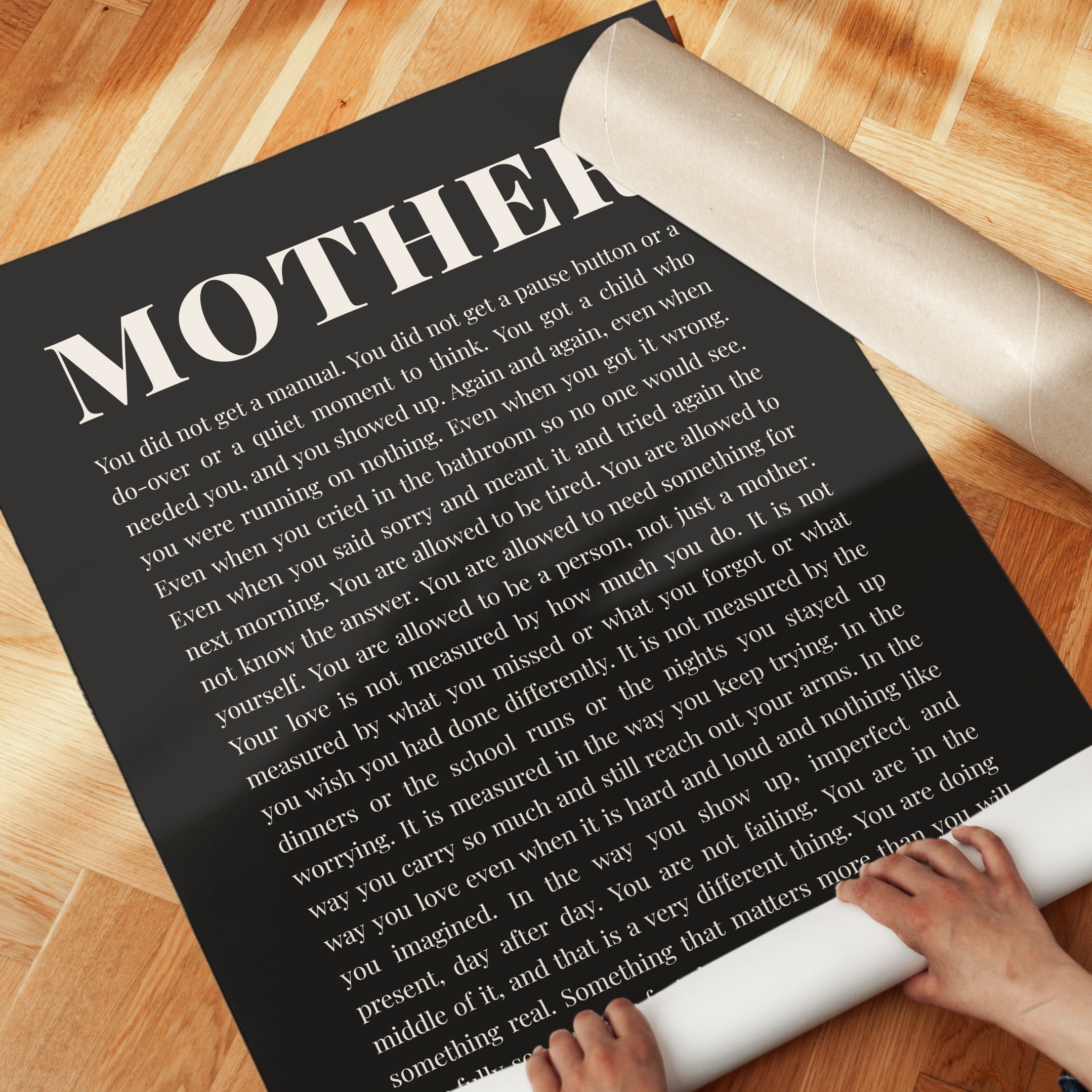 Mother Typography Print: Black and White Motivational Wall Art - detail