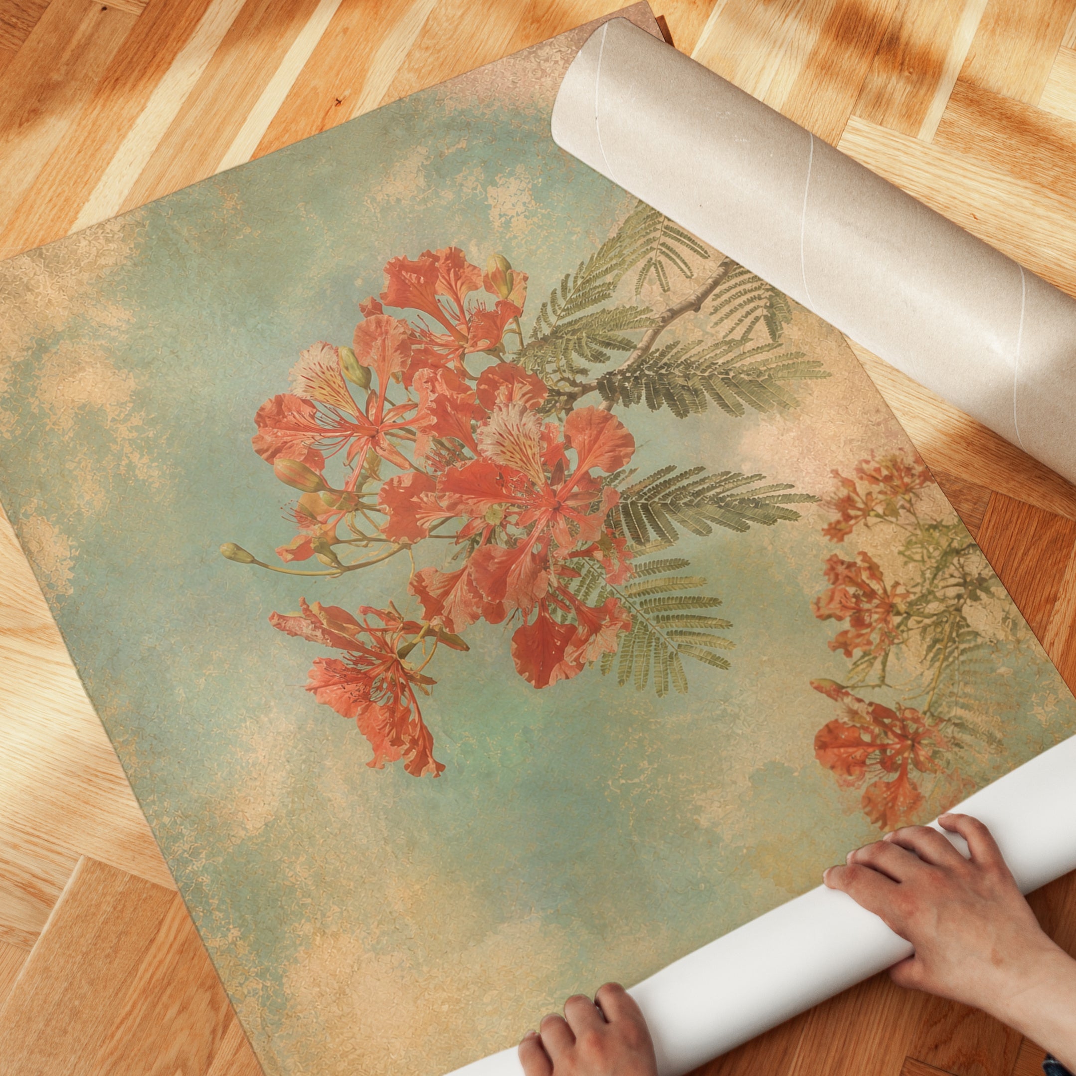 Tropical Flamboyant Flowers Art Print: Vintage Botanical Style - detail