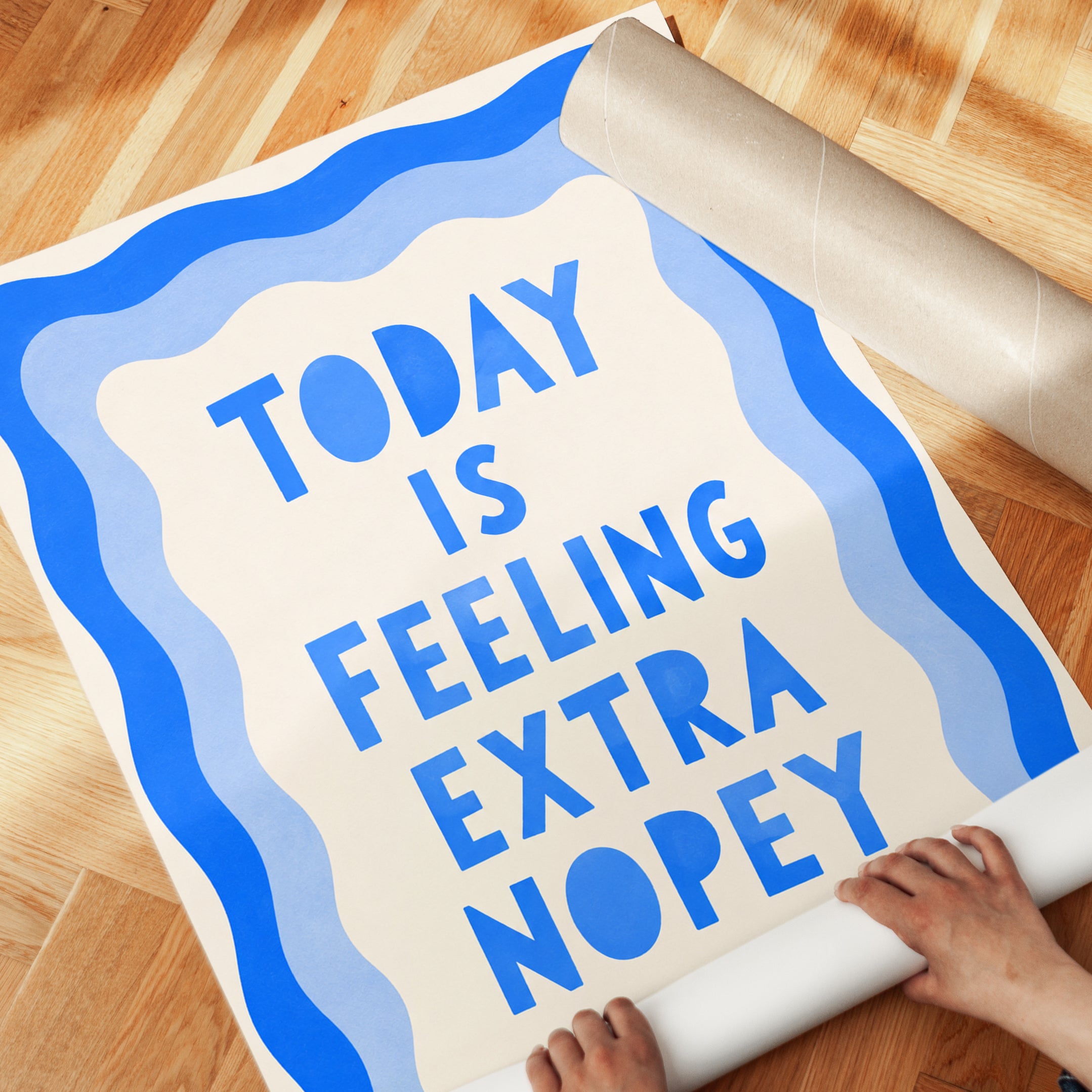 Typography Motivational Print: Funny Office & Bedroom Art (Blue Text) - detail