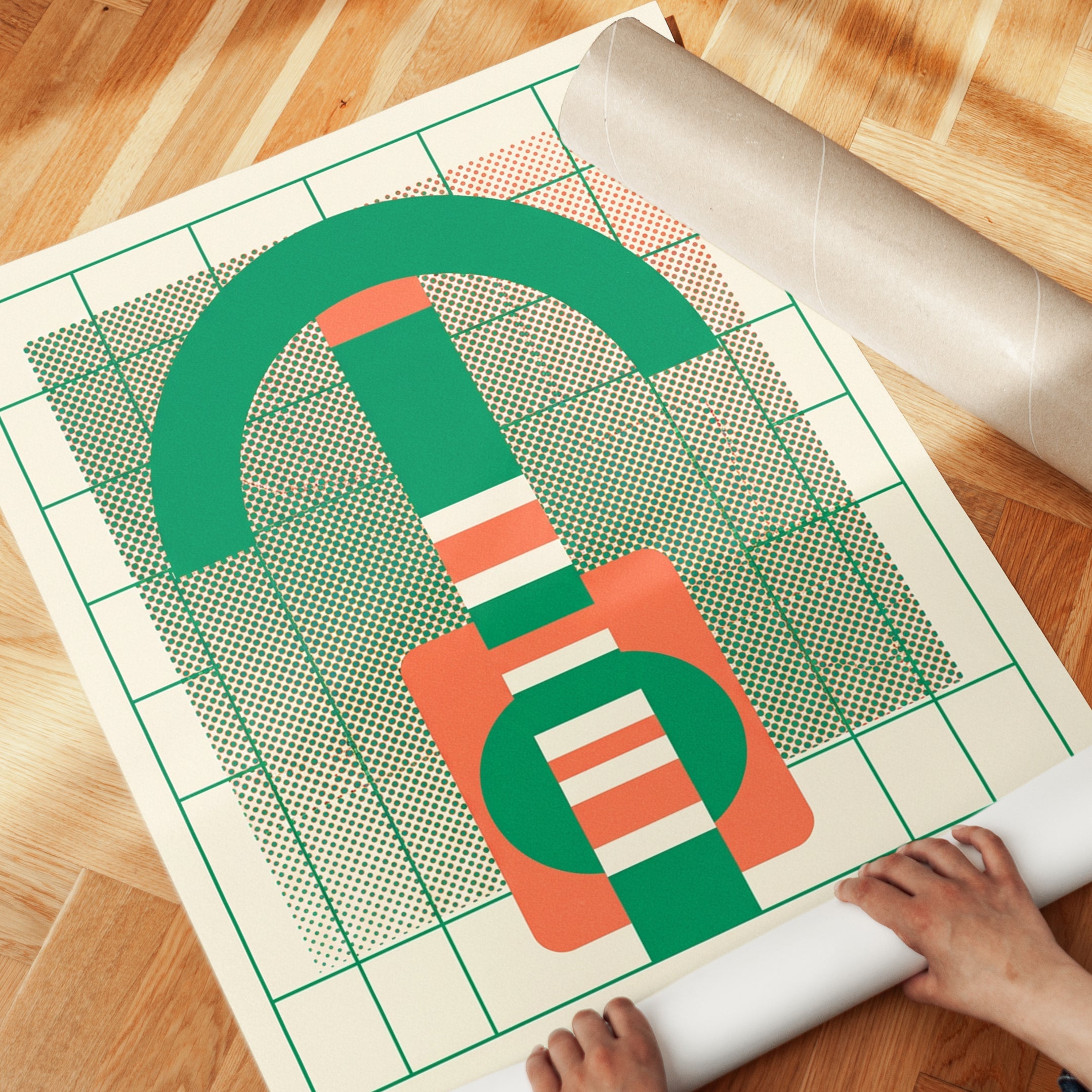 Bauhaus Form and Function Poster: Green Geometric Design Print - detail