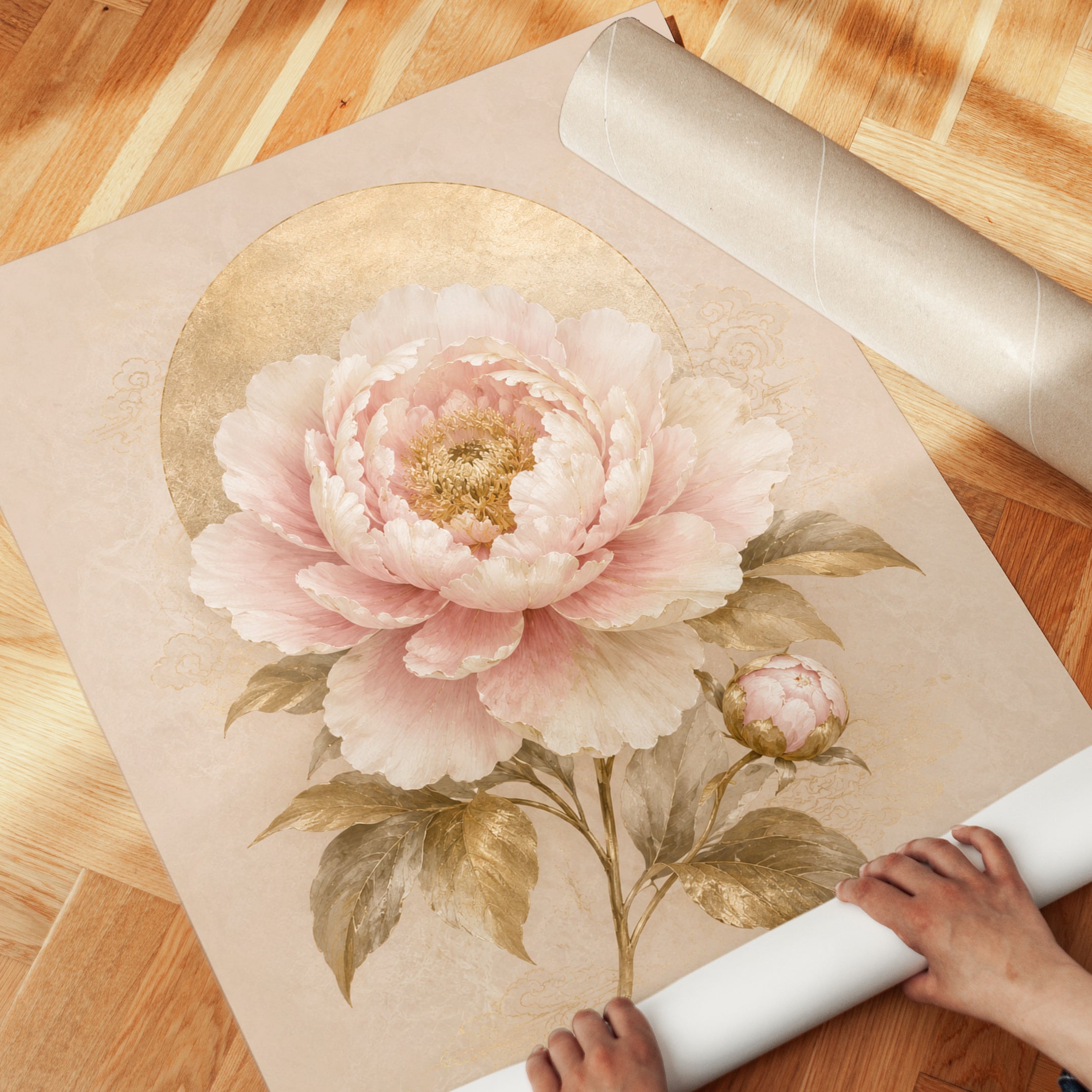 Peony Wall Art – Gold Botanical Print - detail