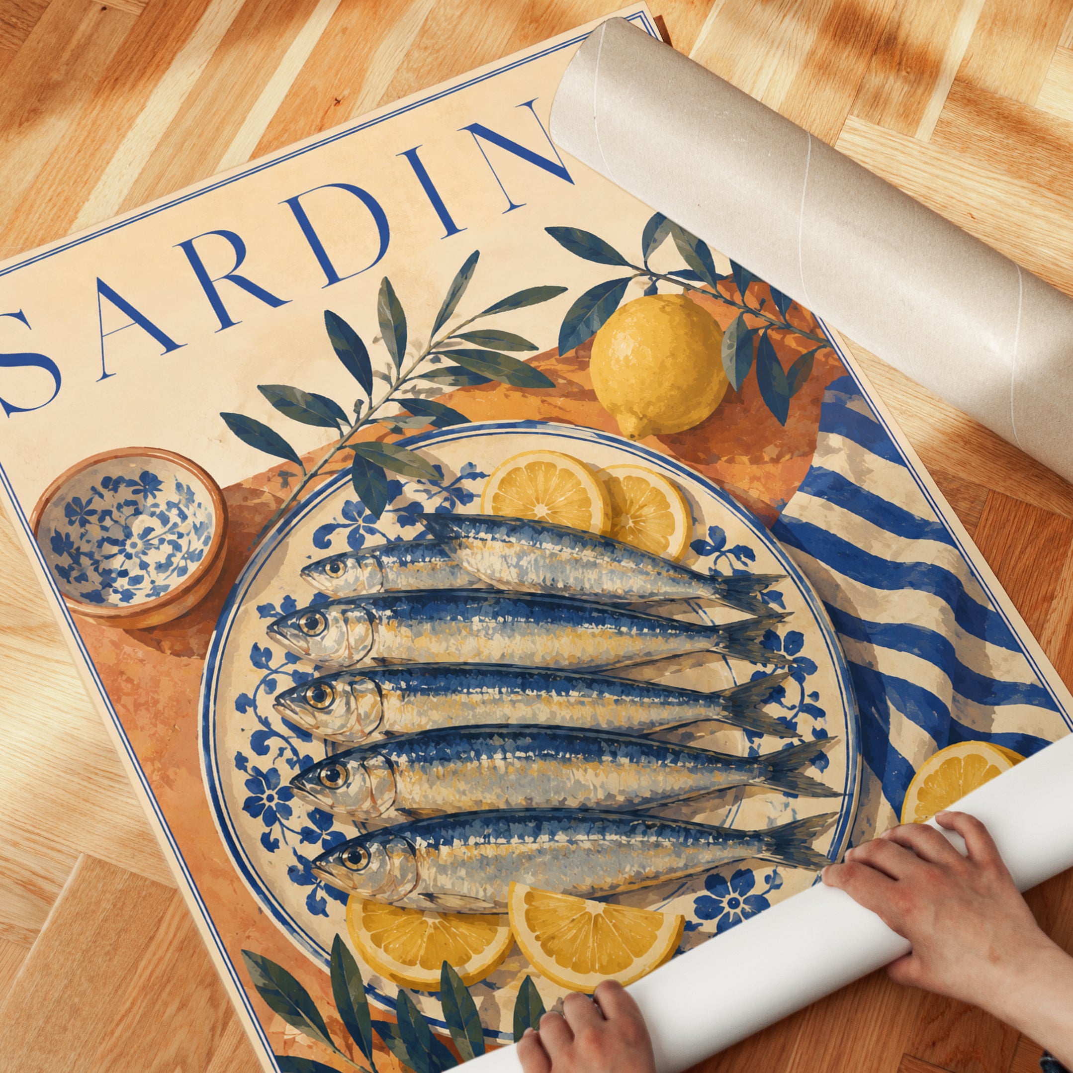 Sardine Wall Art: Vintage Mediterranean Food Illustration - detail
