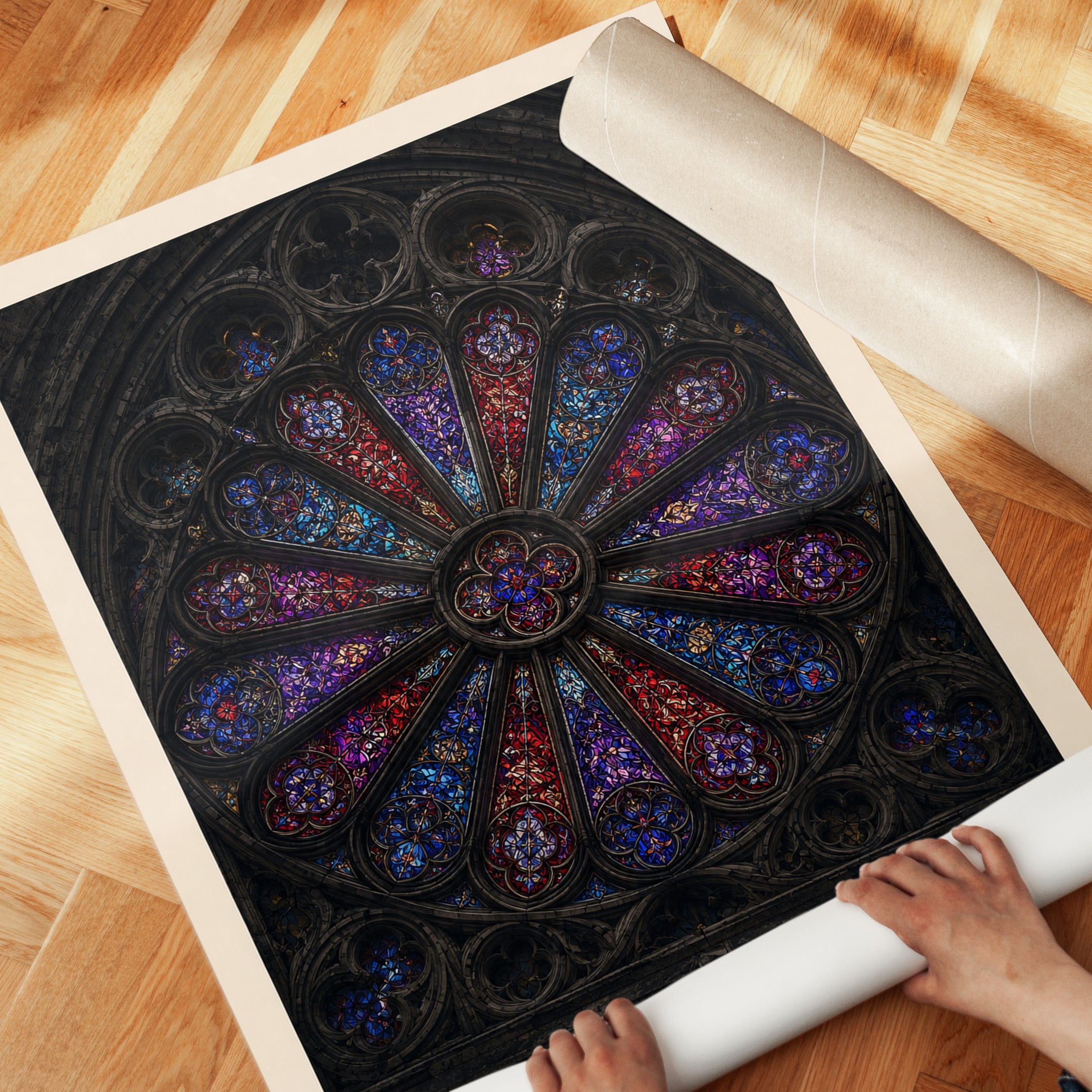 Gothic Rose Window Art Print: Medieval Stained Glass Architecture - detail