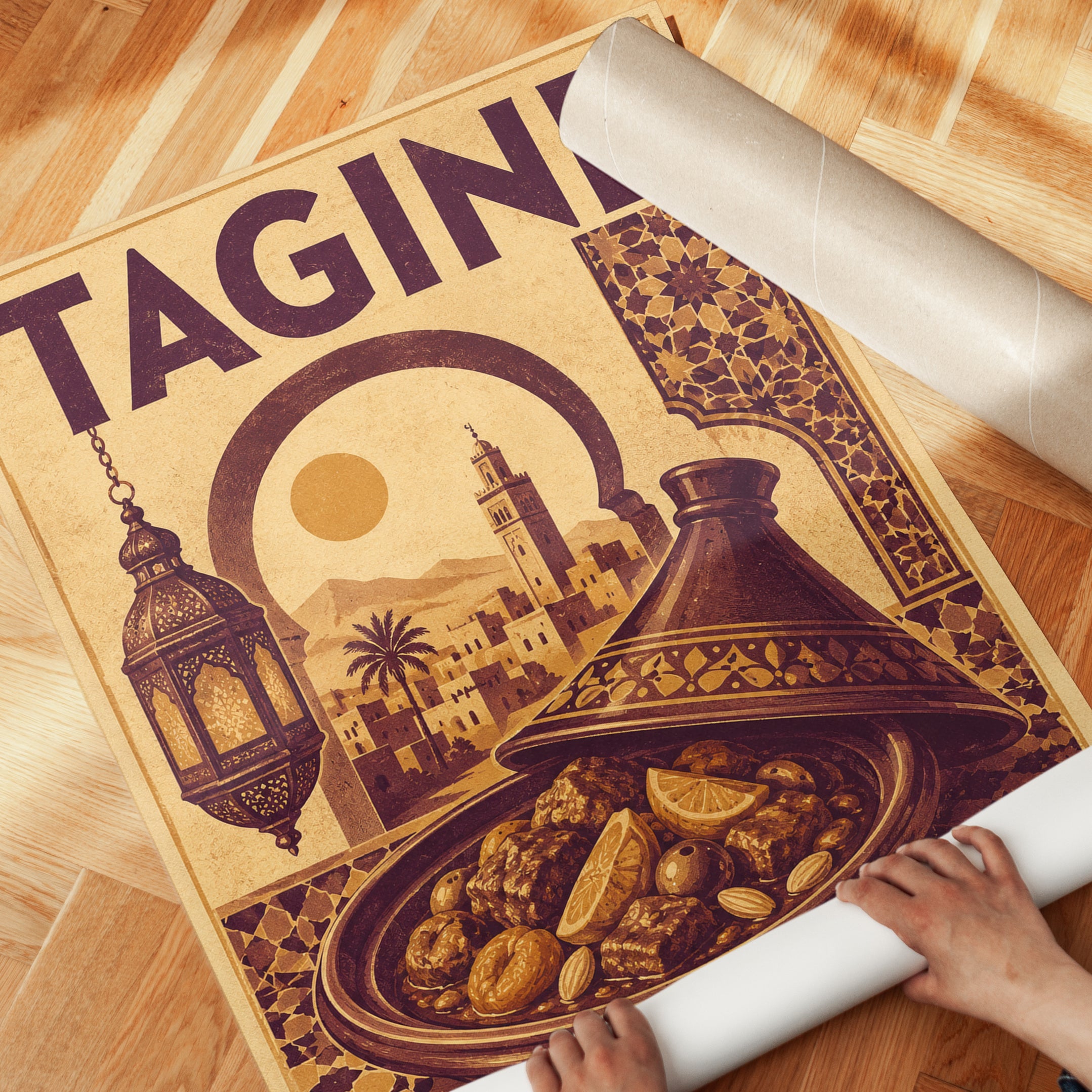 Tagine Wall Art: Retro Moroccan Travel Poster - detail