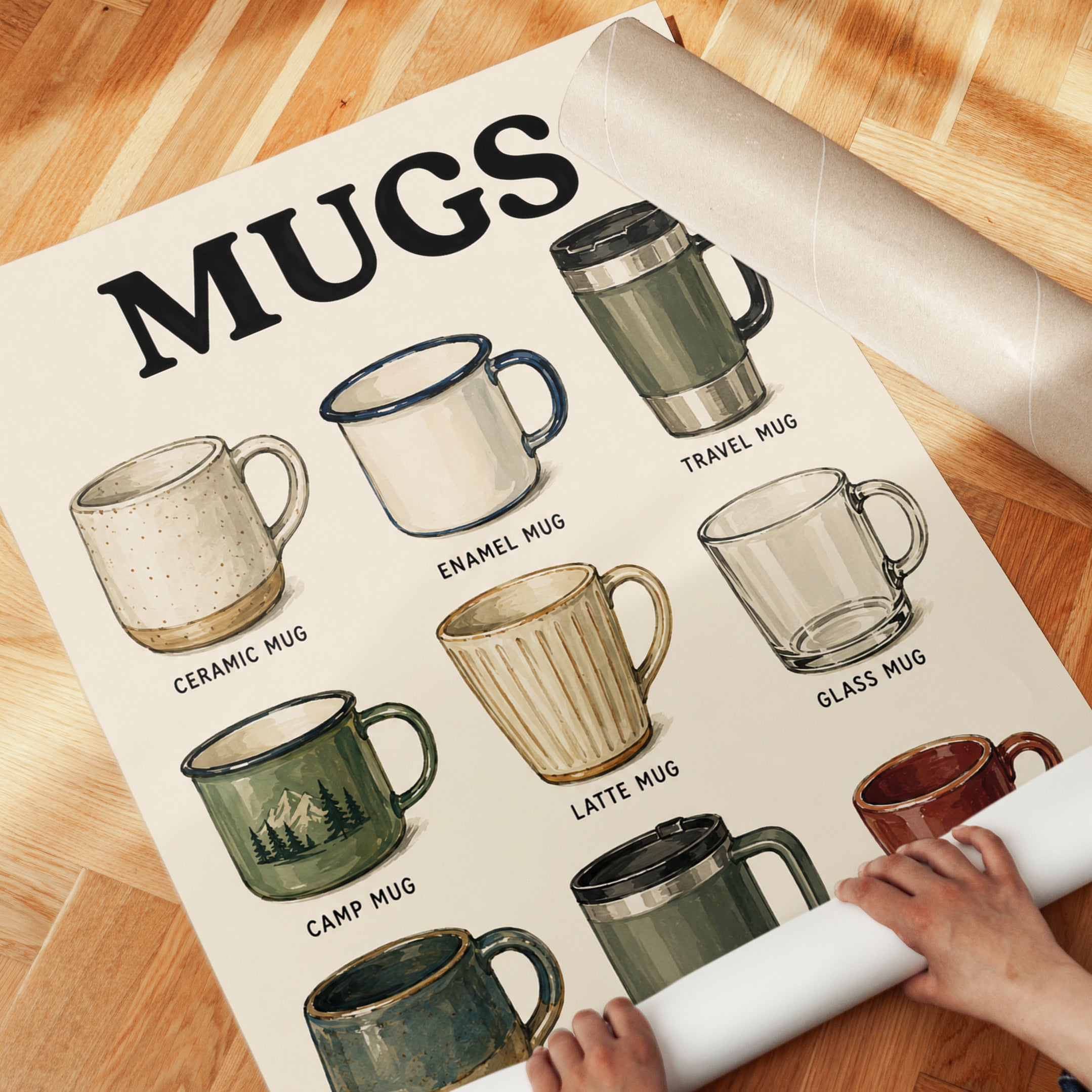 Coffee Mug Types Print — Educational Chart Illustration - detail