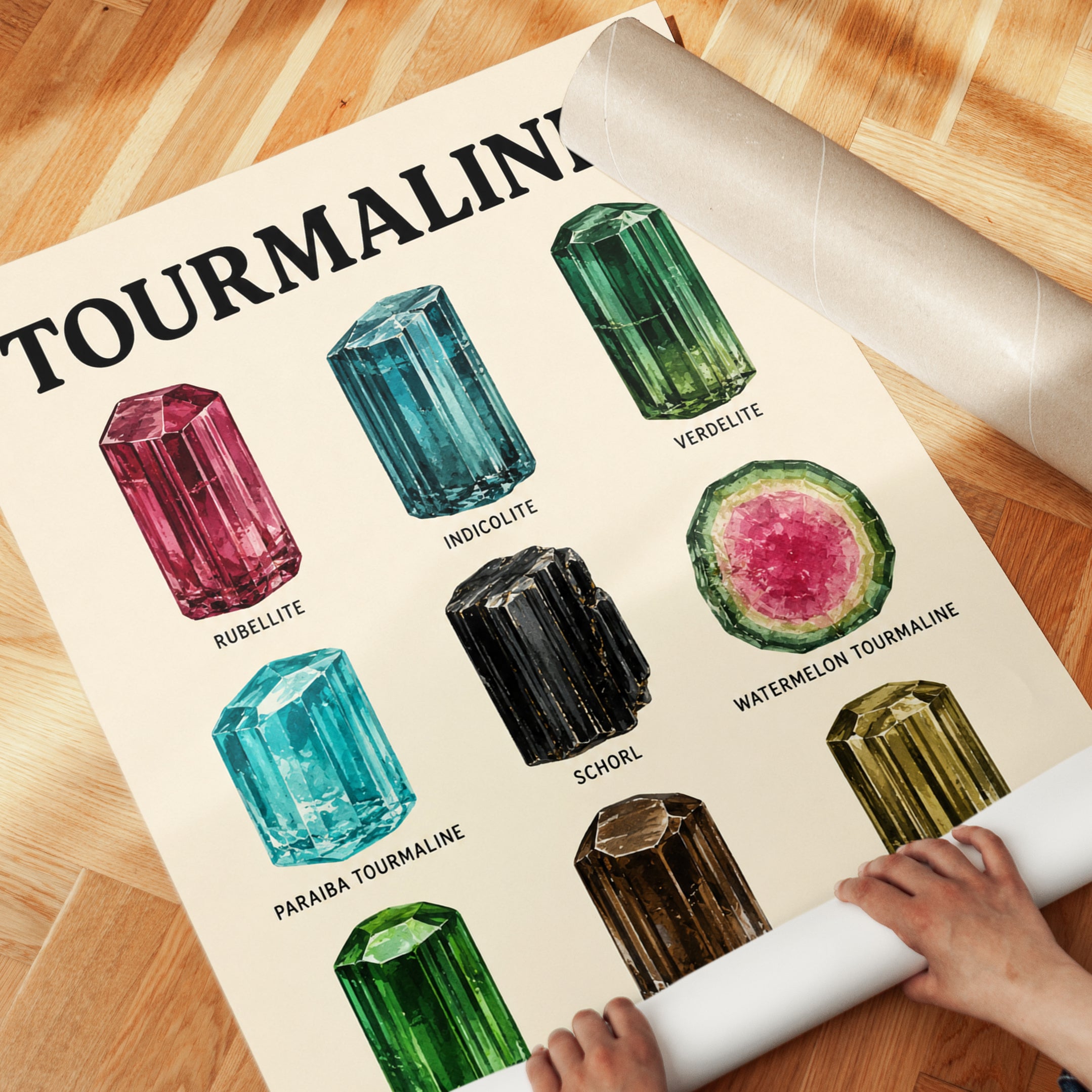 Tourmaline Gemstone Chart Print — Educational Crystal Illustration - detail
