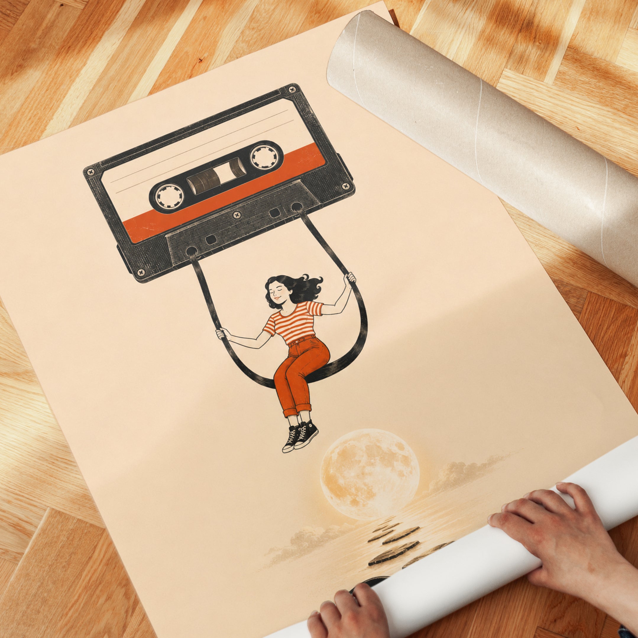 Retro Music Art Print – Vintage Cassette Tape - detail