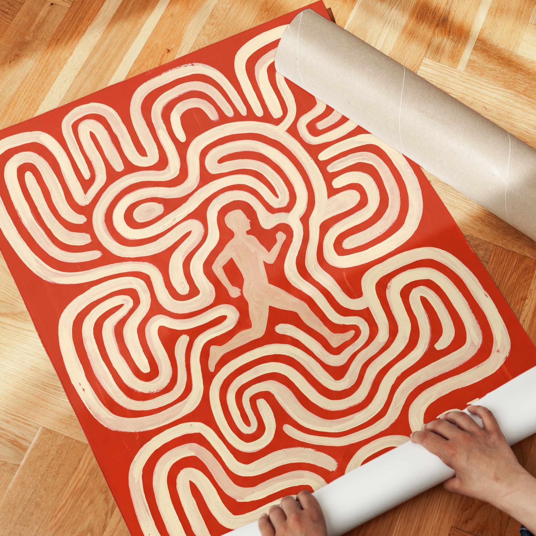 Retro Running Poster Print: Red Silhouette - detail