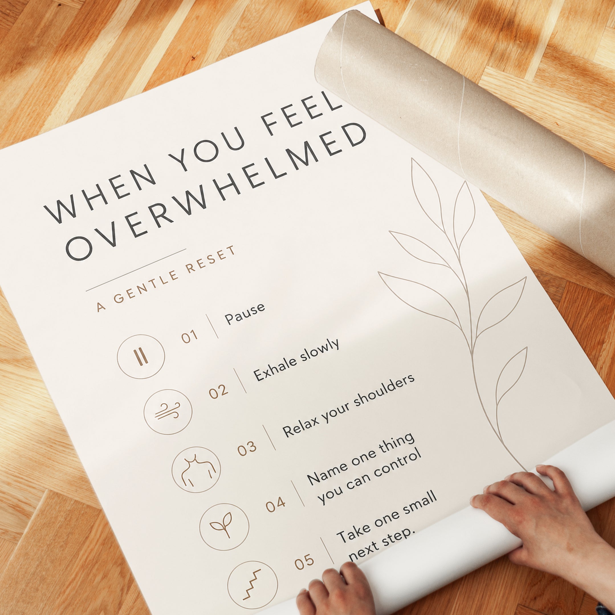 Calming Mindfulness Print: Overwhelm Guide with Botanical Art - detail