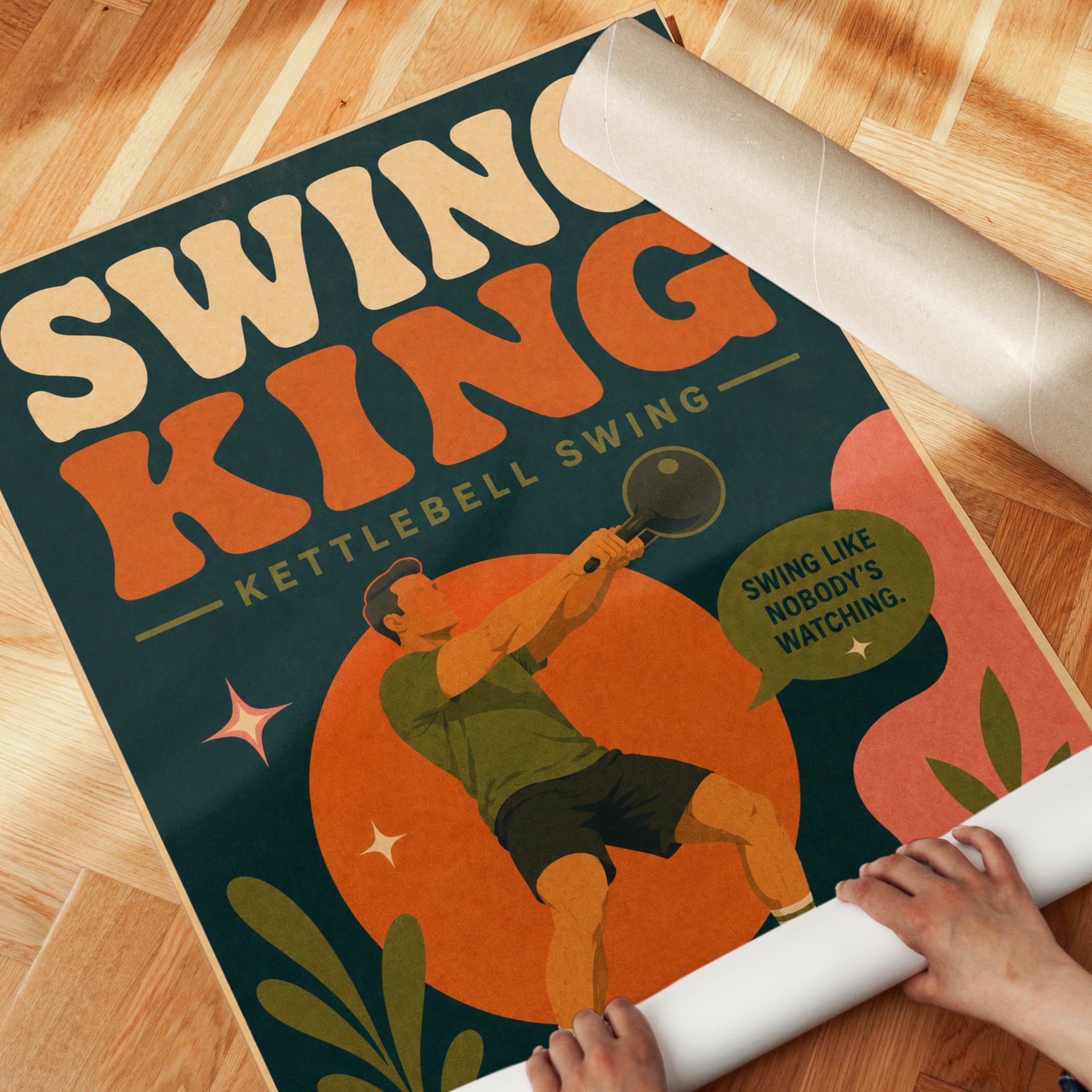 Swing King Kettlebell Art Print: Retro Fitness Poster - detail