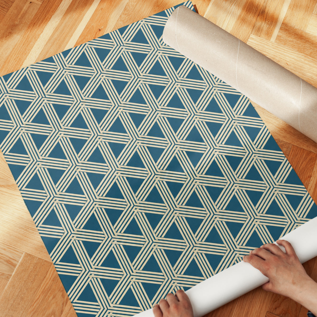 Geometric Art Print: Gold & Navy Blue Lattice (Living Room Decor) - detail