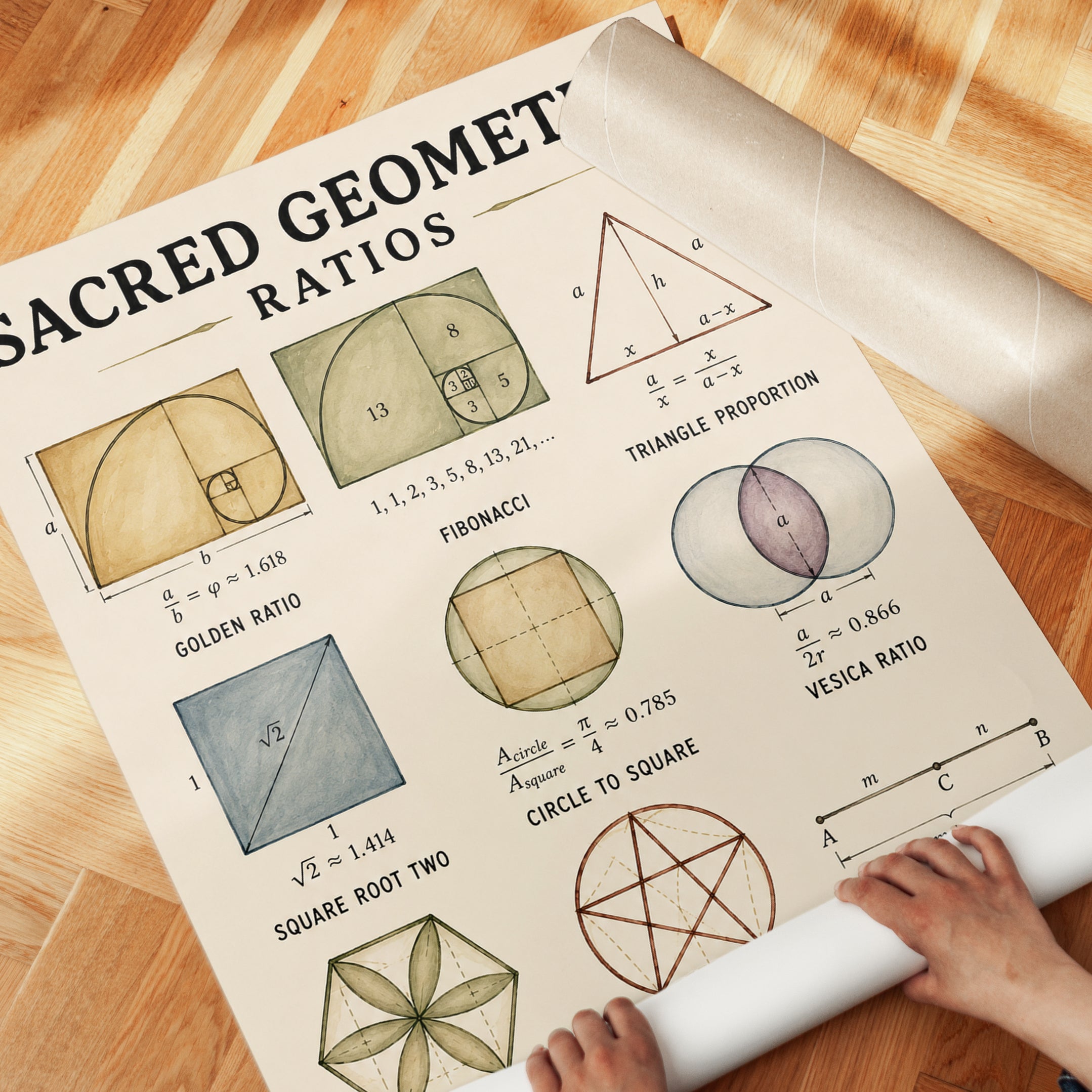 Sacred Geometry Ratios Art Print: Educational Mathematical Design - detail