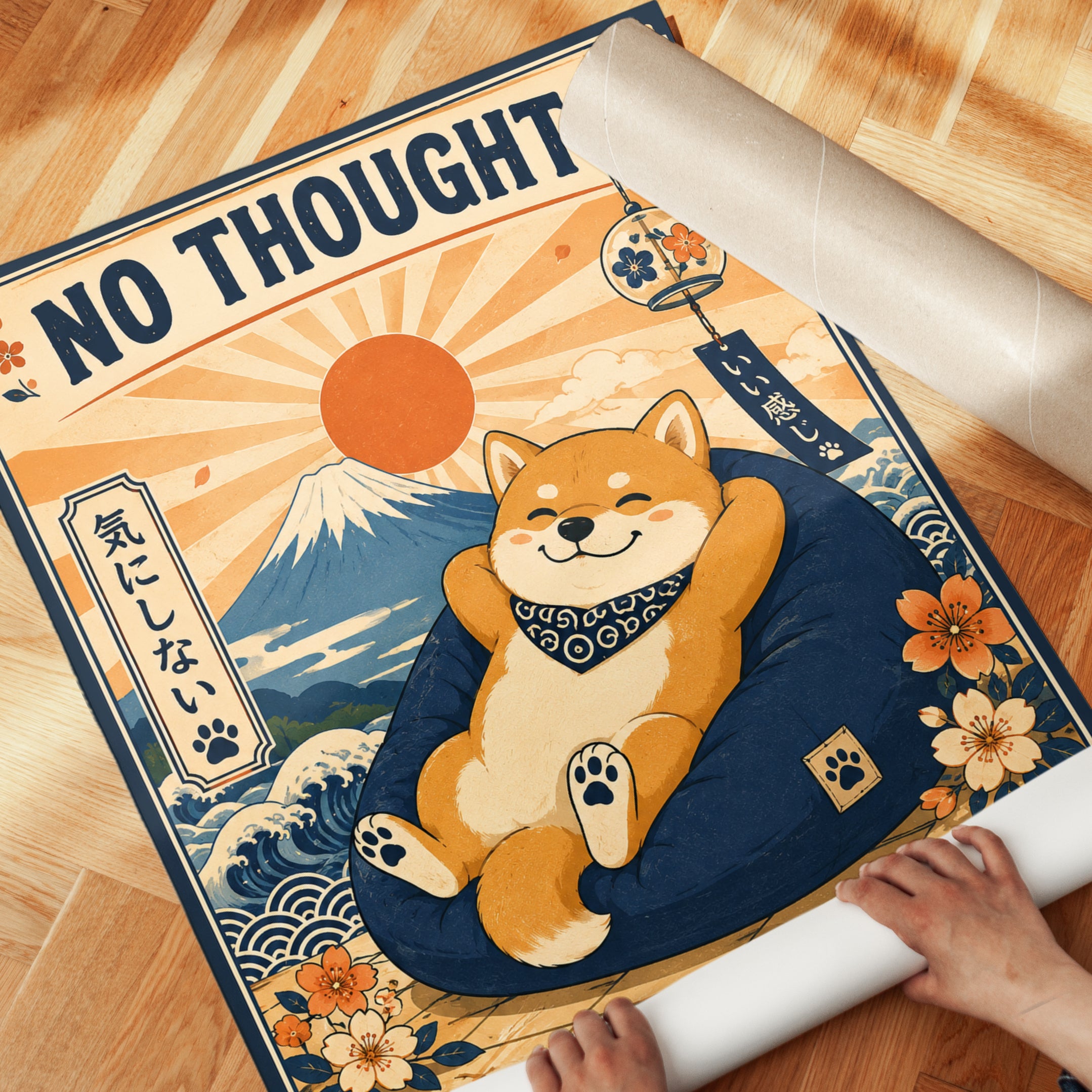 No Thoughts Just Vibes Shiba Inu Print: Japanese Retro Poster - detail