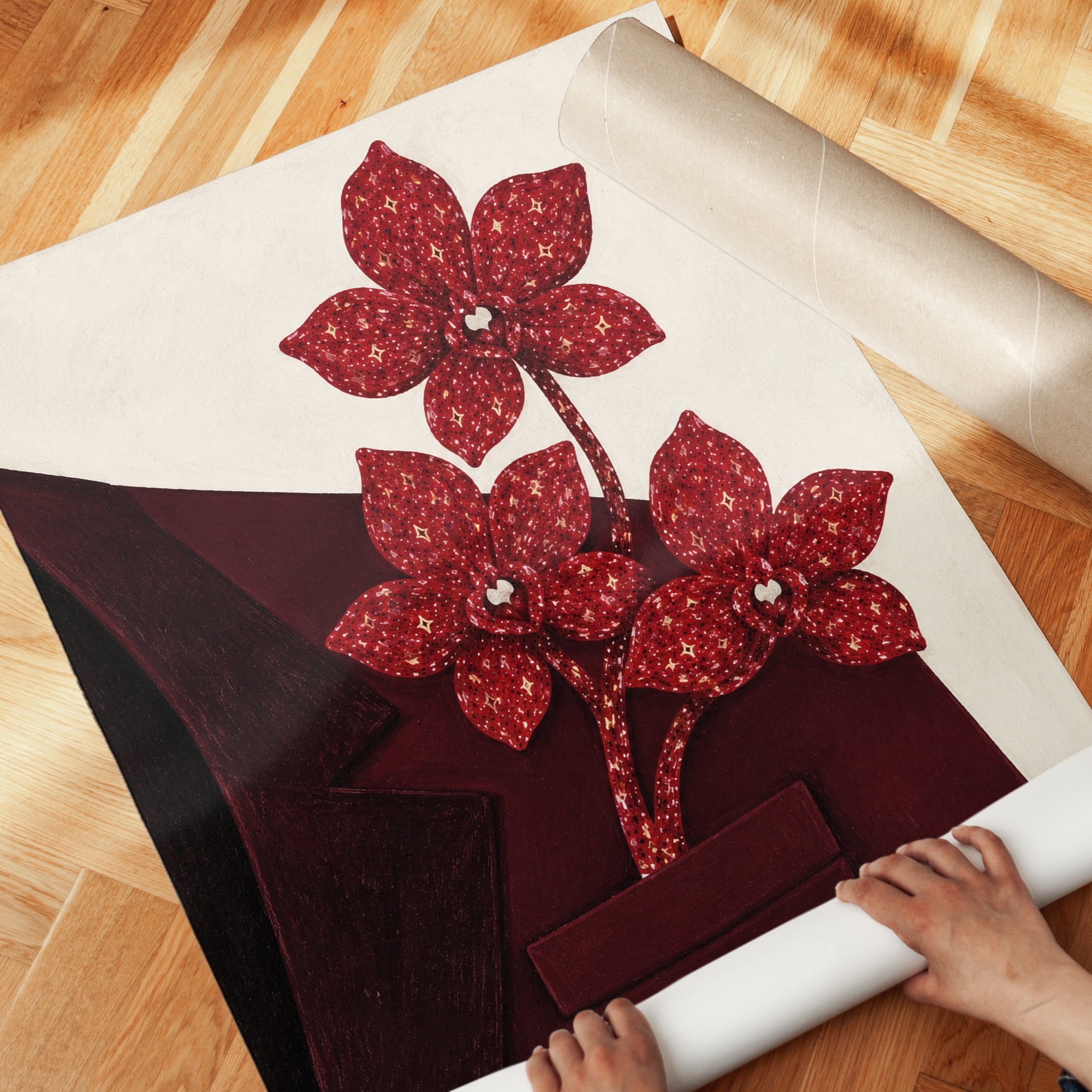 Red Floral Wall Art – Modern Botanical Print - detail