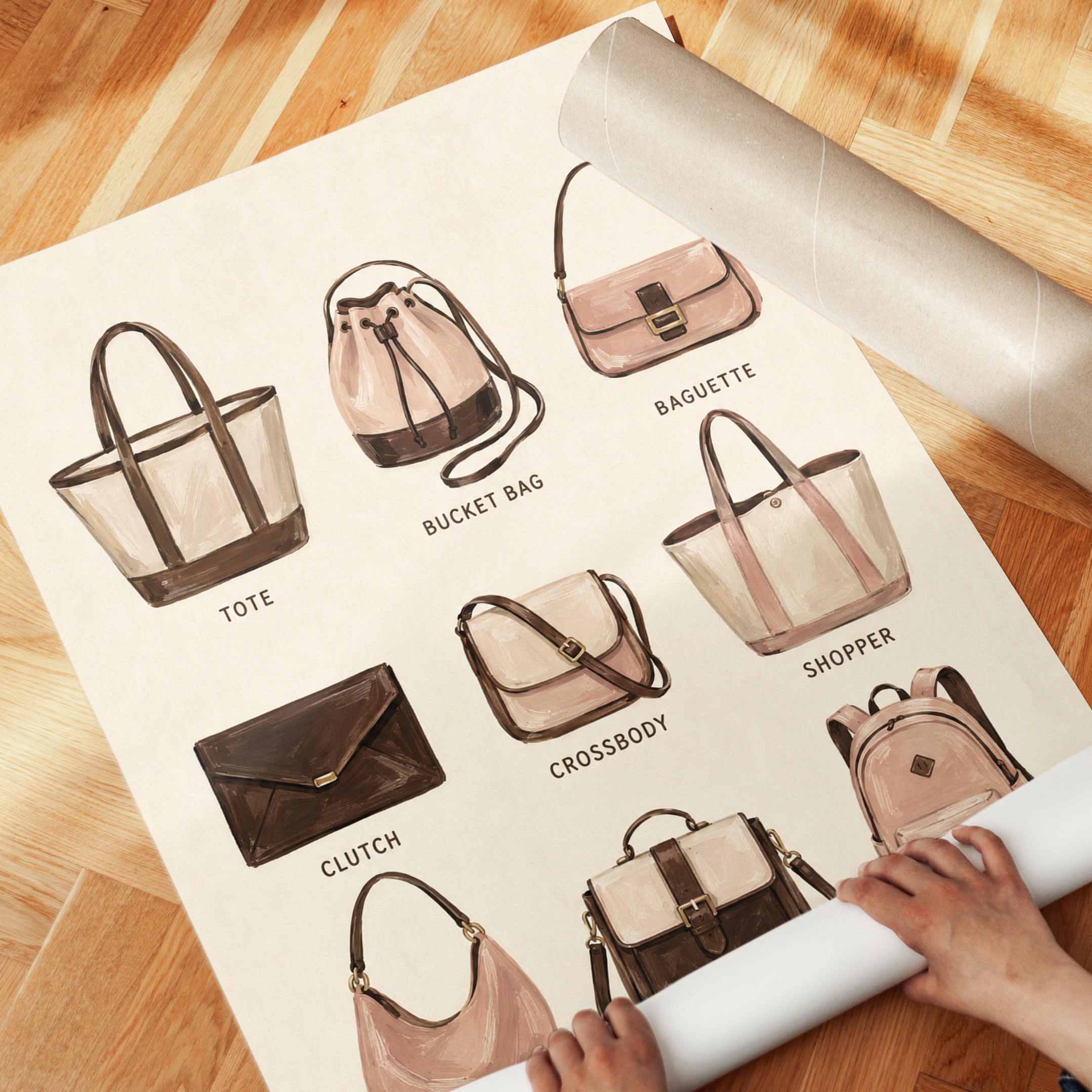 Handbag Collection Guide Art Print: Watercolor Fashion Illustration - detail
