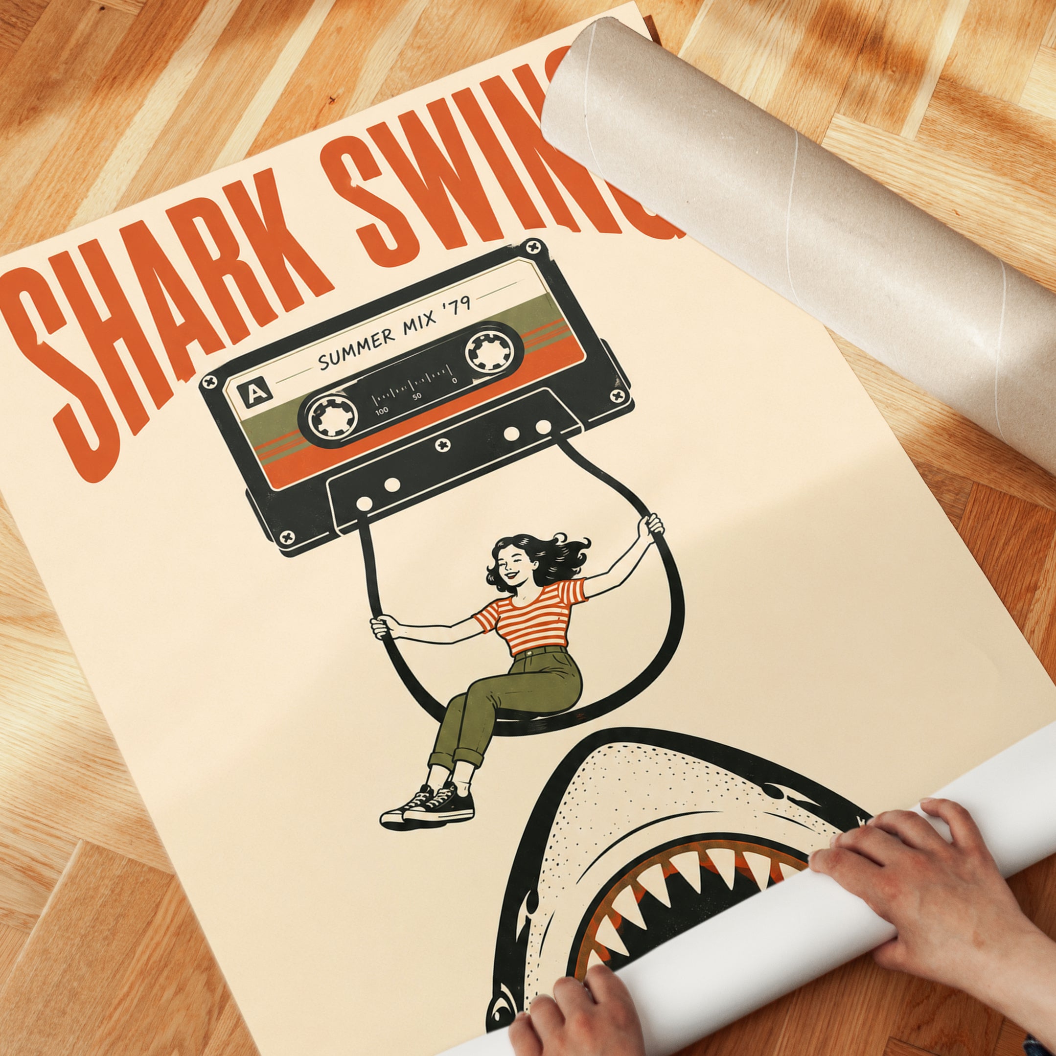 Shark Swing Retro Poster: Vintage Summer Mix Cassette Art Print - detail