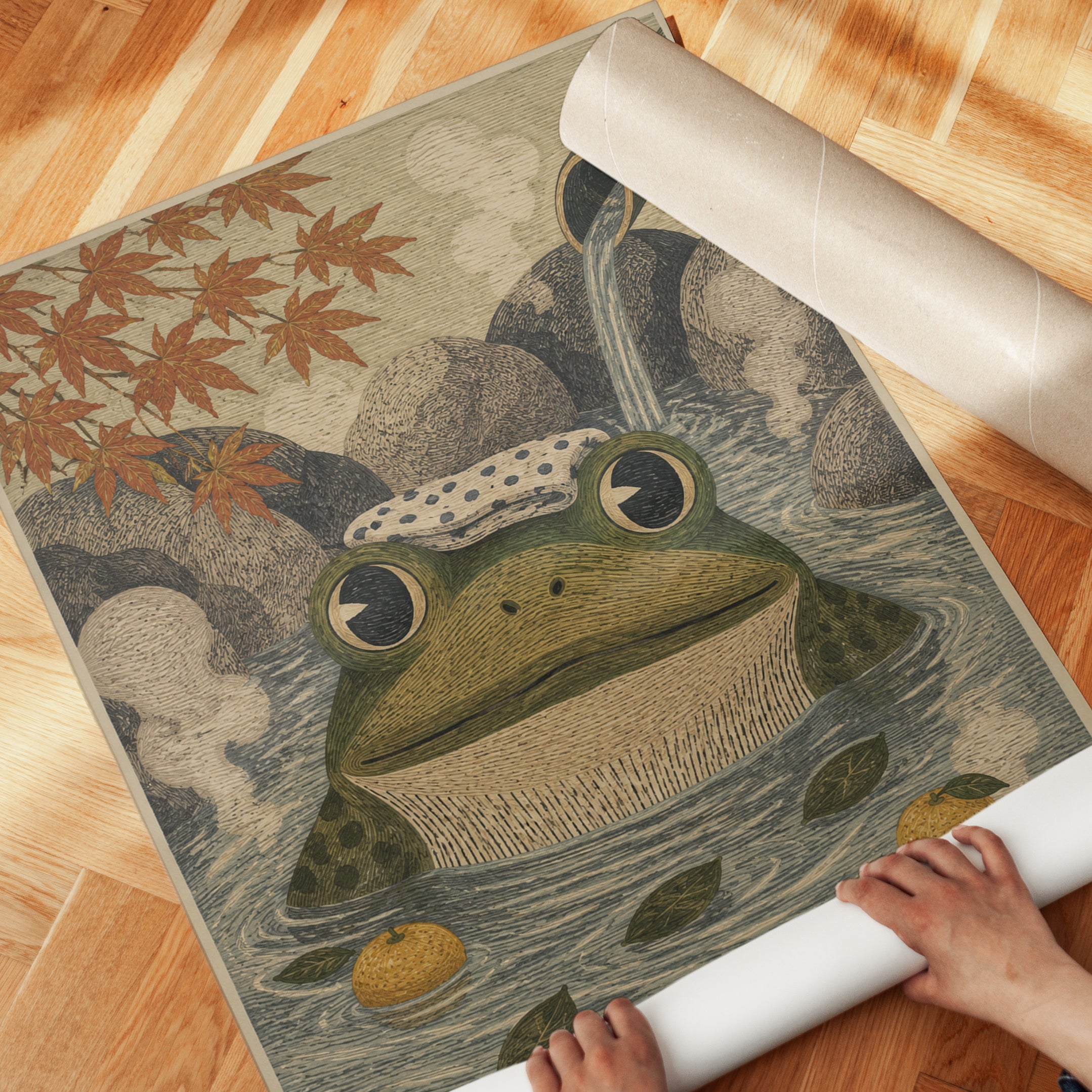 Vintage Frog Wall Art – Japanese Inspired Print - detail