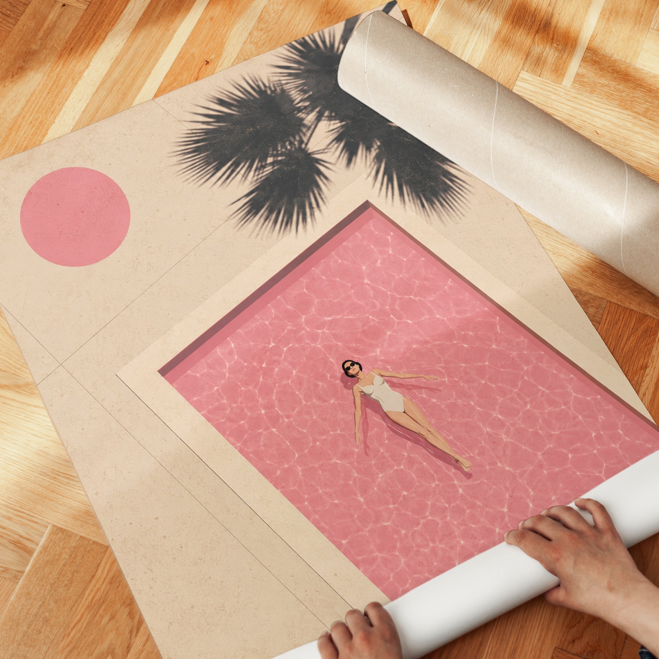 Pink Pool Wall Art – Summer Poolside Print - detail