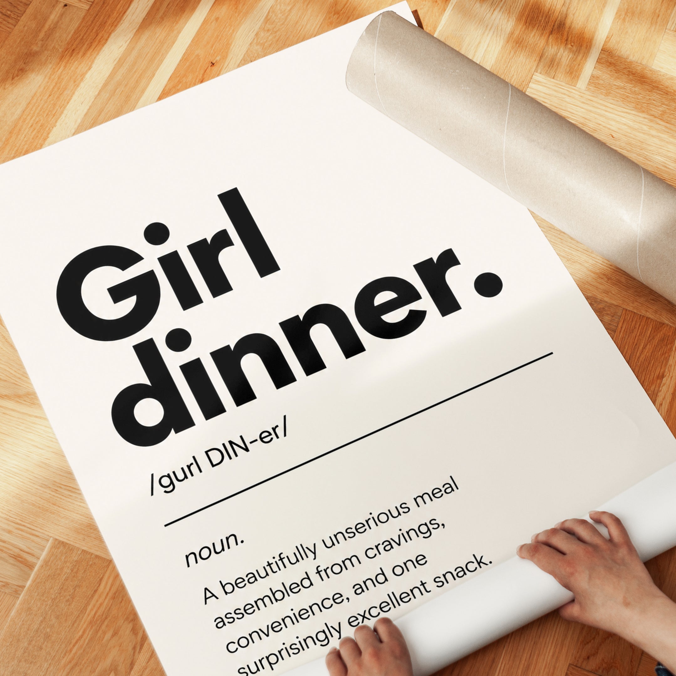 Girl Dinner Definition Print: Minimalist Typography Wall Art - detail