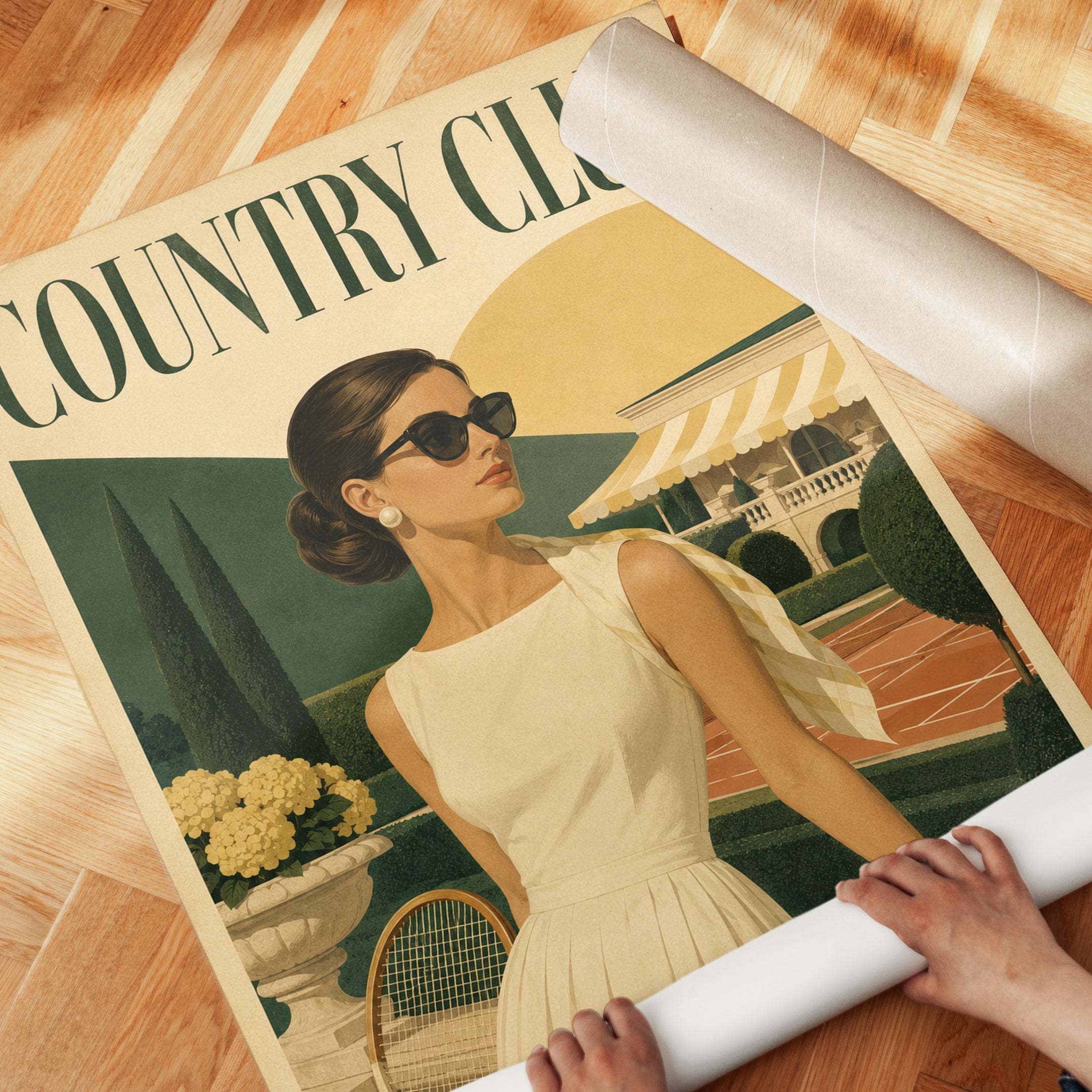 Country Club Tennis Poster: Vintage Retro Elegance Art Print - detail