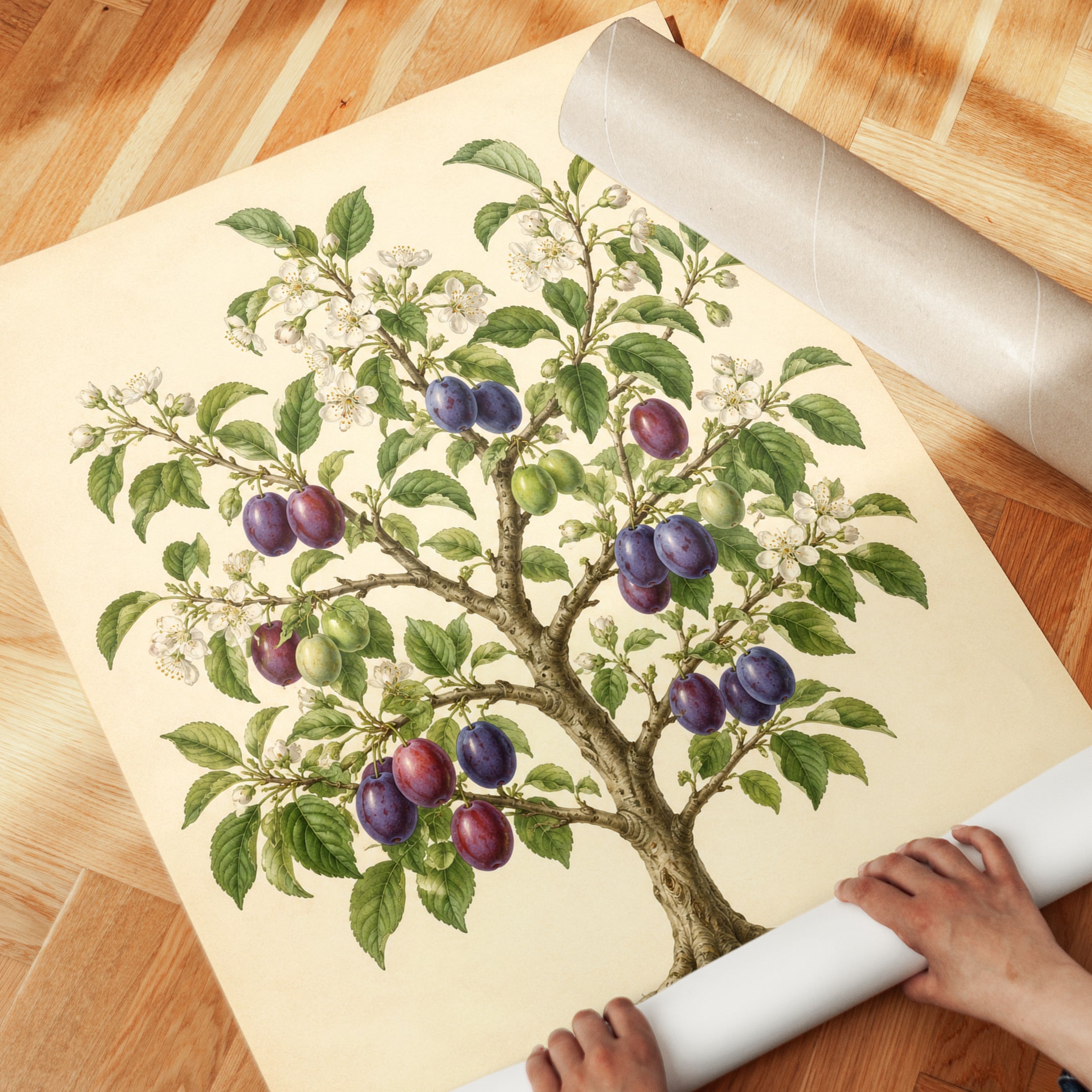 Plum Tree Botanical Print: Vintage Fruit Illustration Wall Art - detail