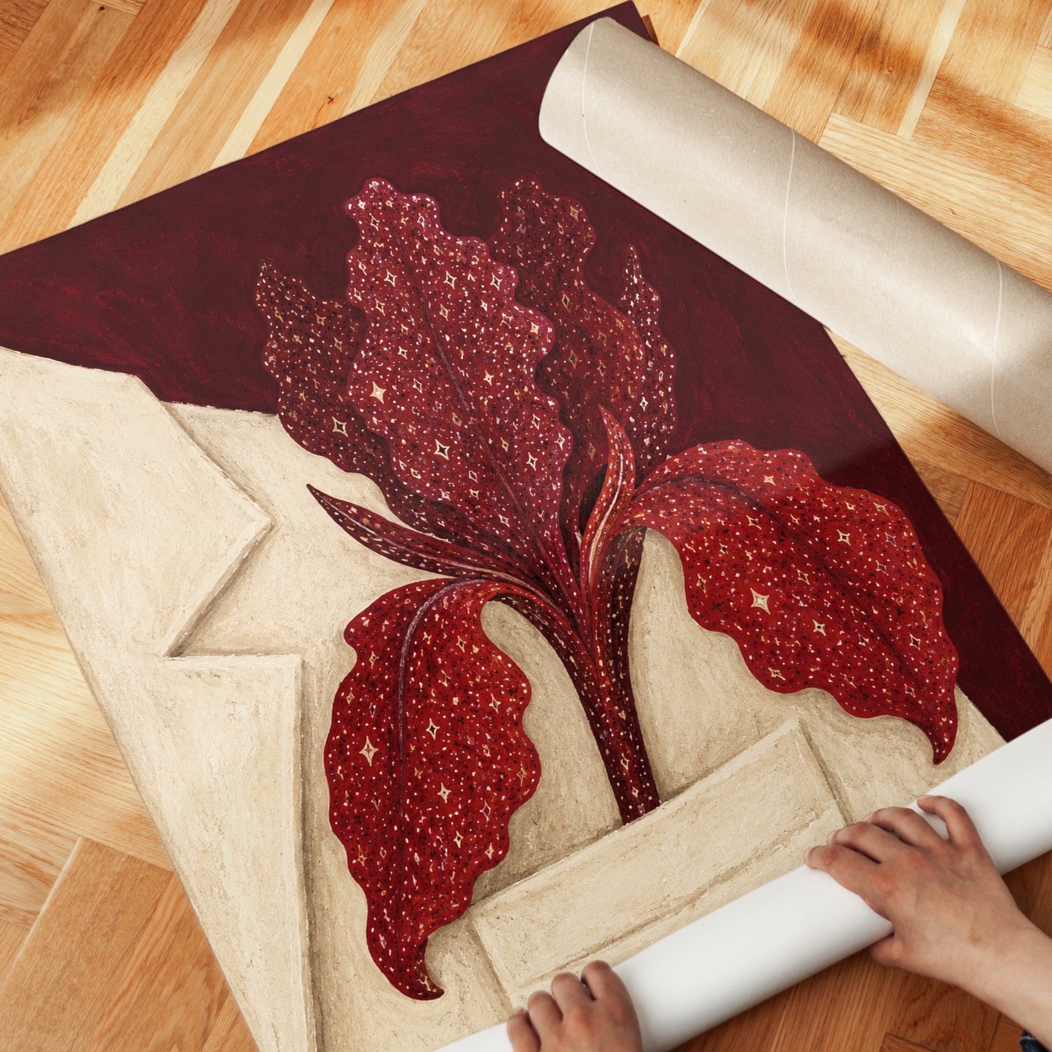 Iris Wall Art – Red Floral Print - detail