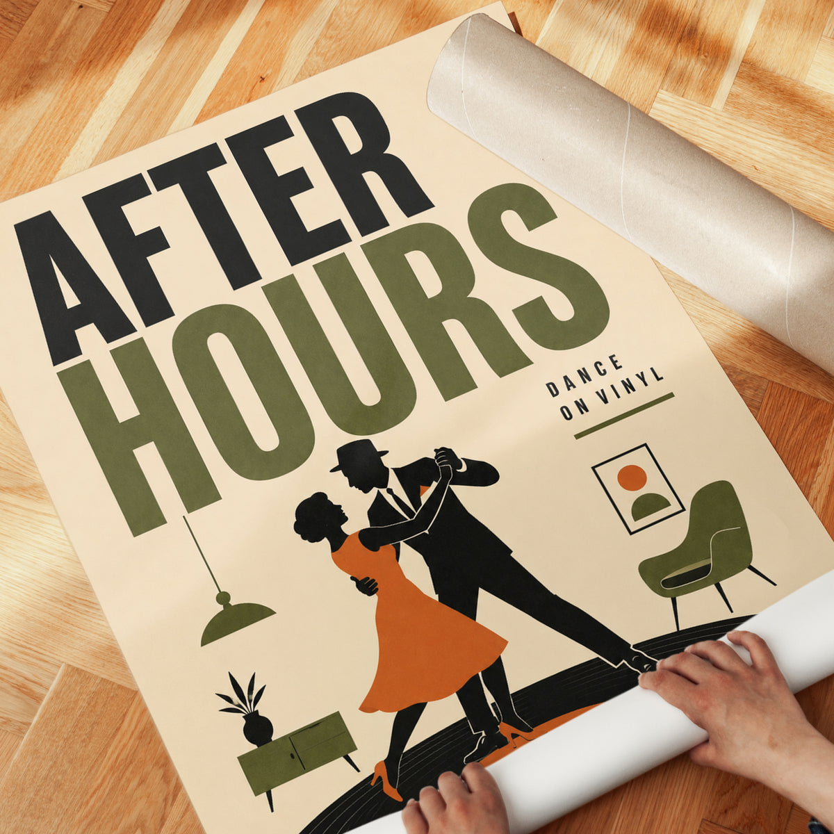 After Hours Dancing Couple Poster: Mid-Century Modern Retro Art - detail