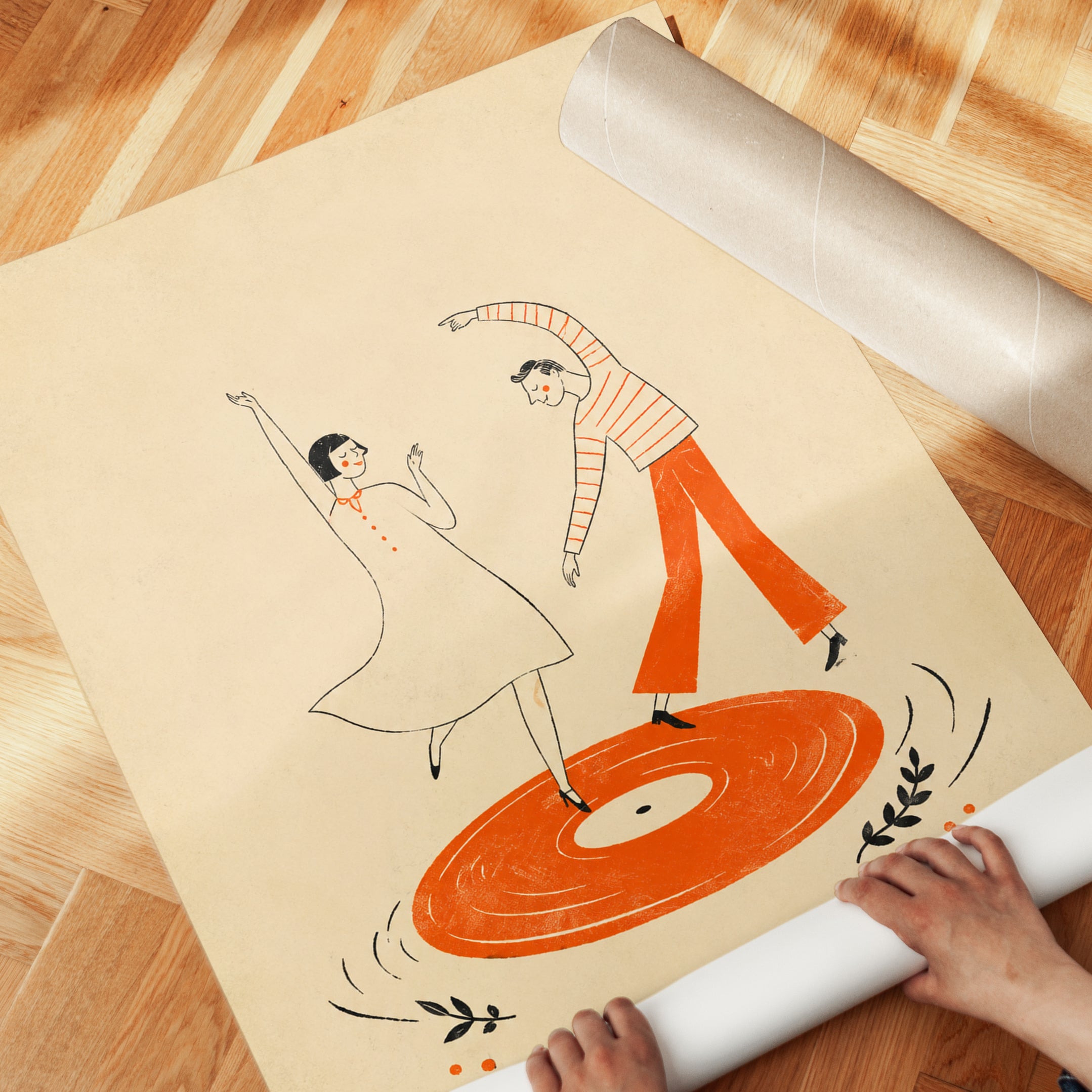 Vintage Dancing Poster – Retro Couple Wall Art - detail