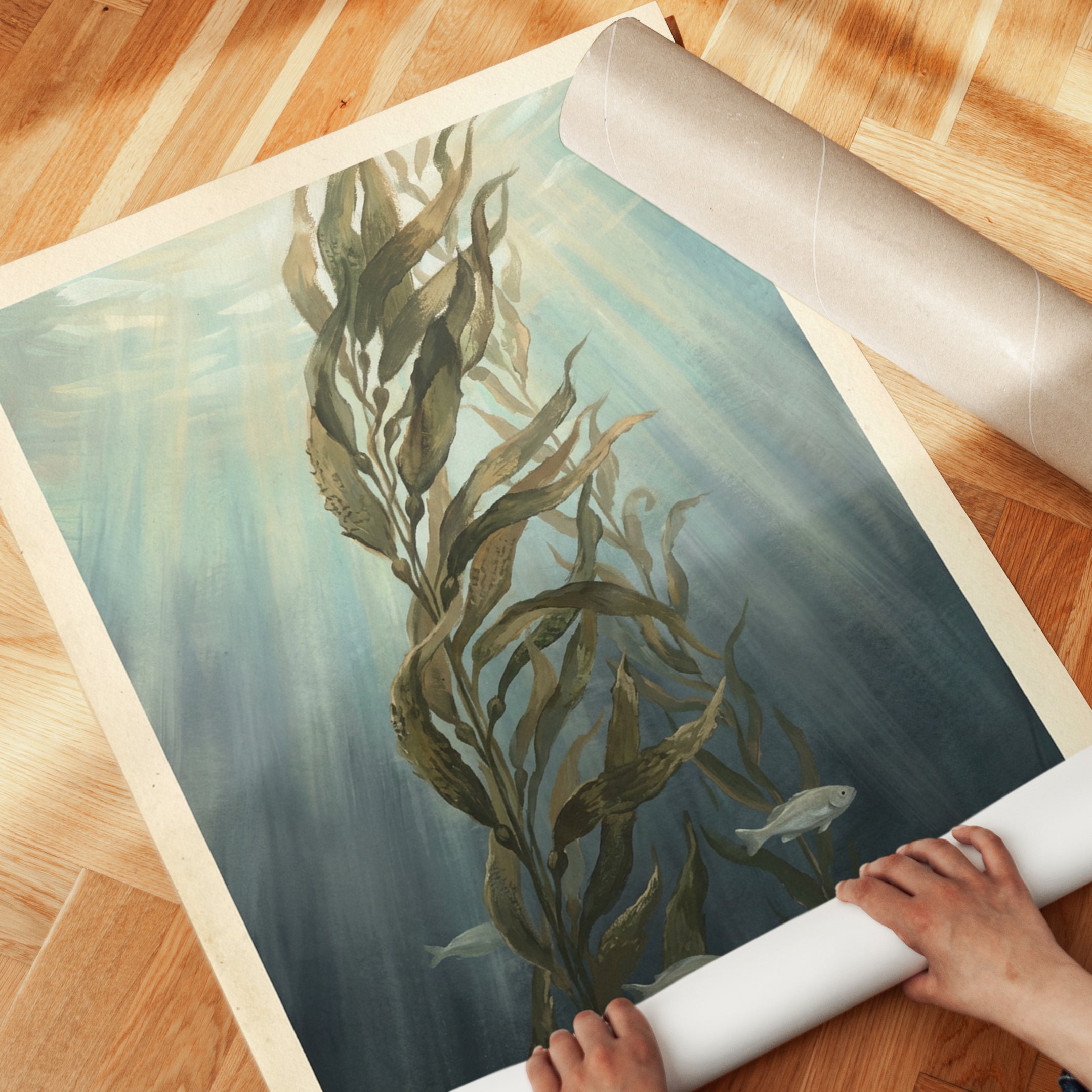 Underwater Kelp Forest Art Print: Vintage Marine Botanical - detail