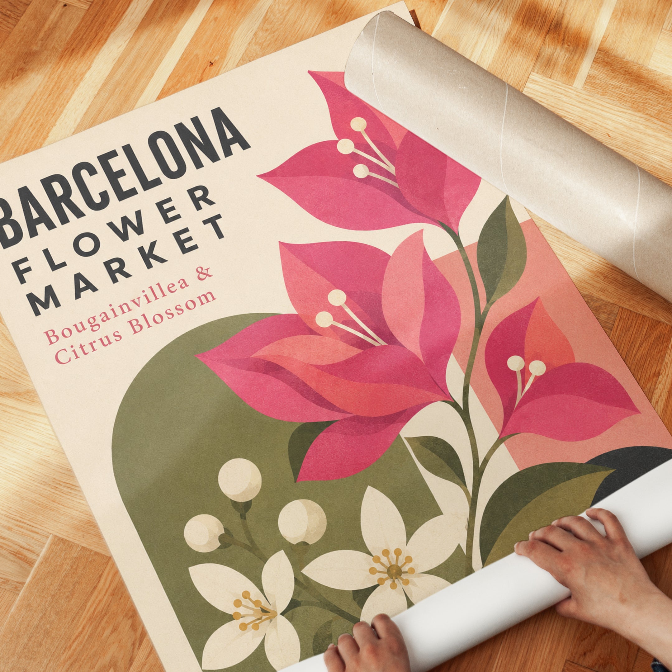 Barcelona Flower Market Print — Mid-Century Botanical Poster - detail