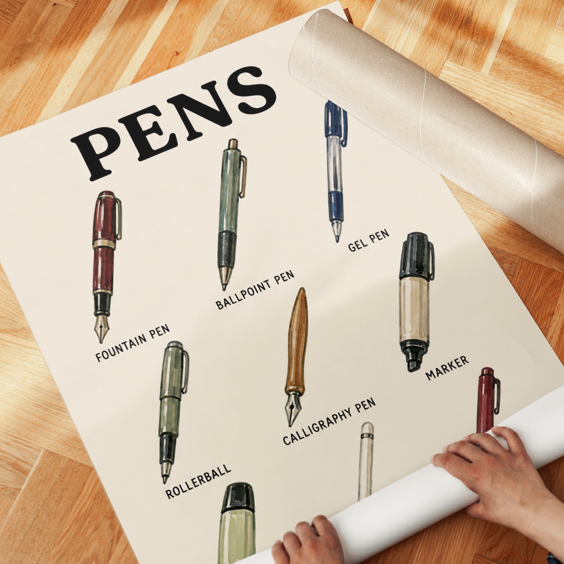Pen Types Poster – Stationery Wall Art - detail
