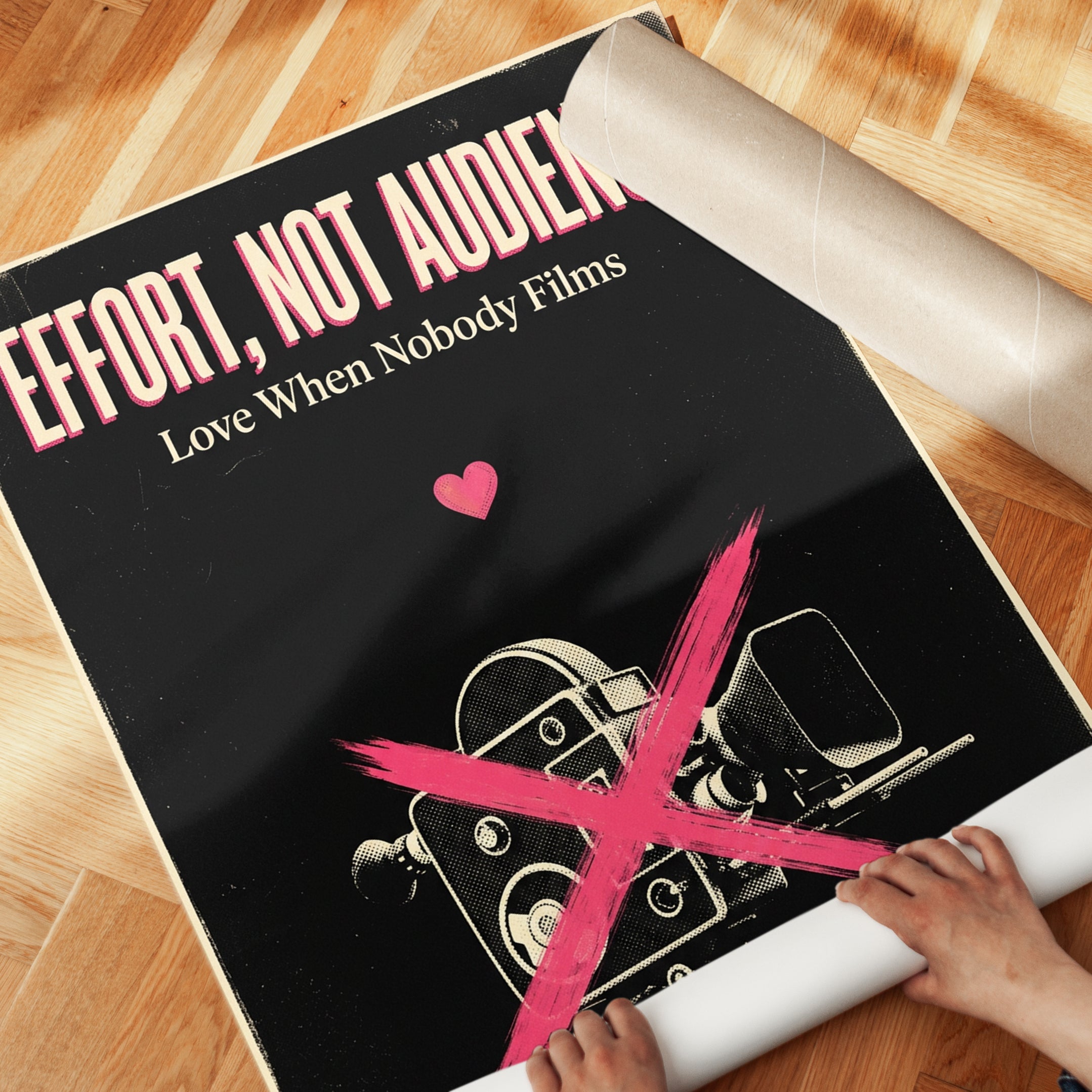 Effort Not Audience Typography Poster: Vintage Film Camera Design - detail