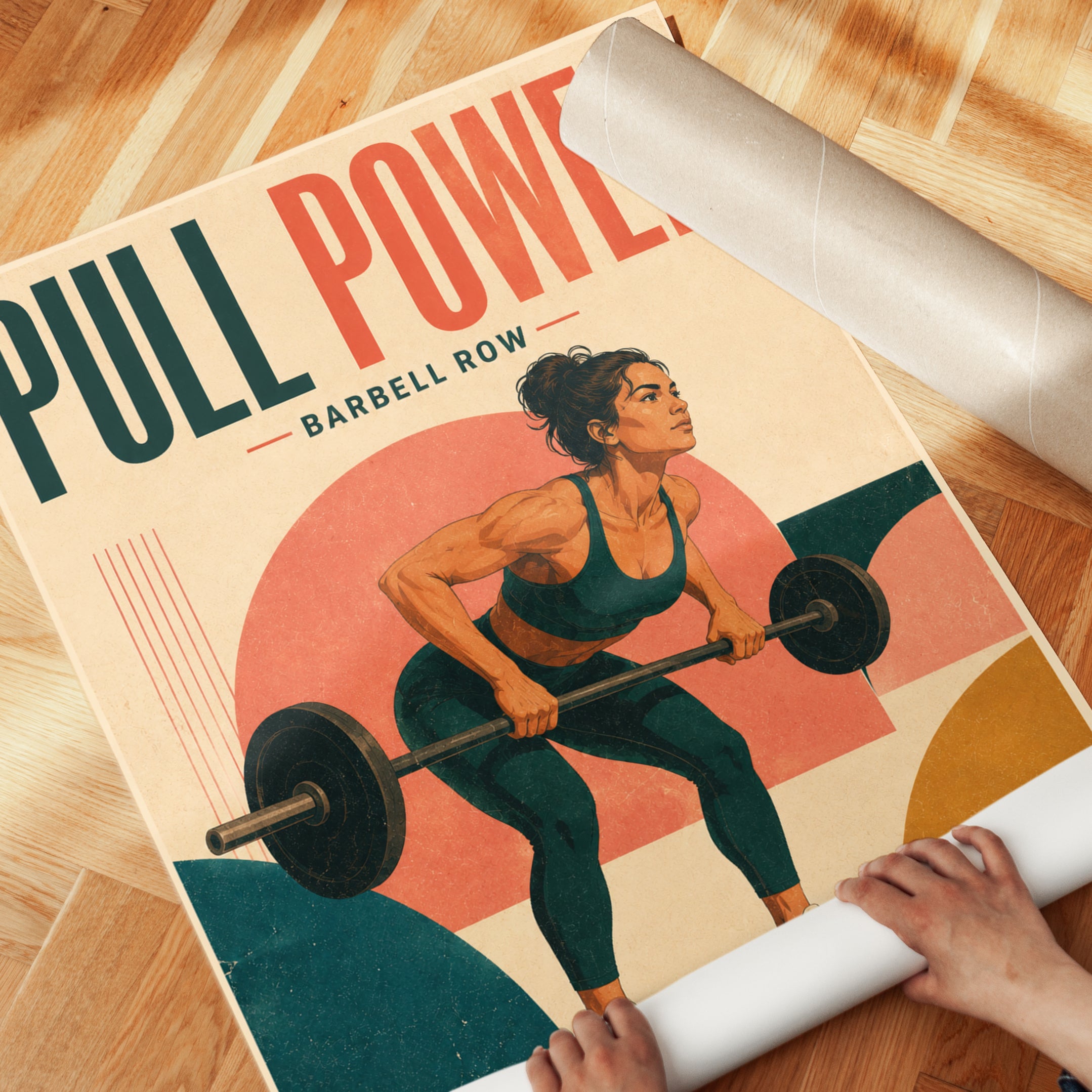 Barbell Row Fitness Poster: Retro Gym Art Print - detail