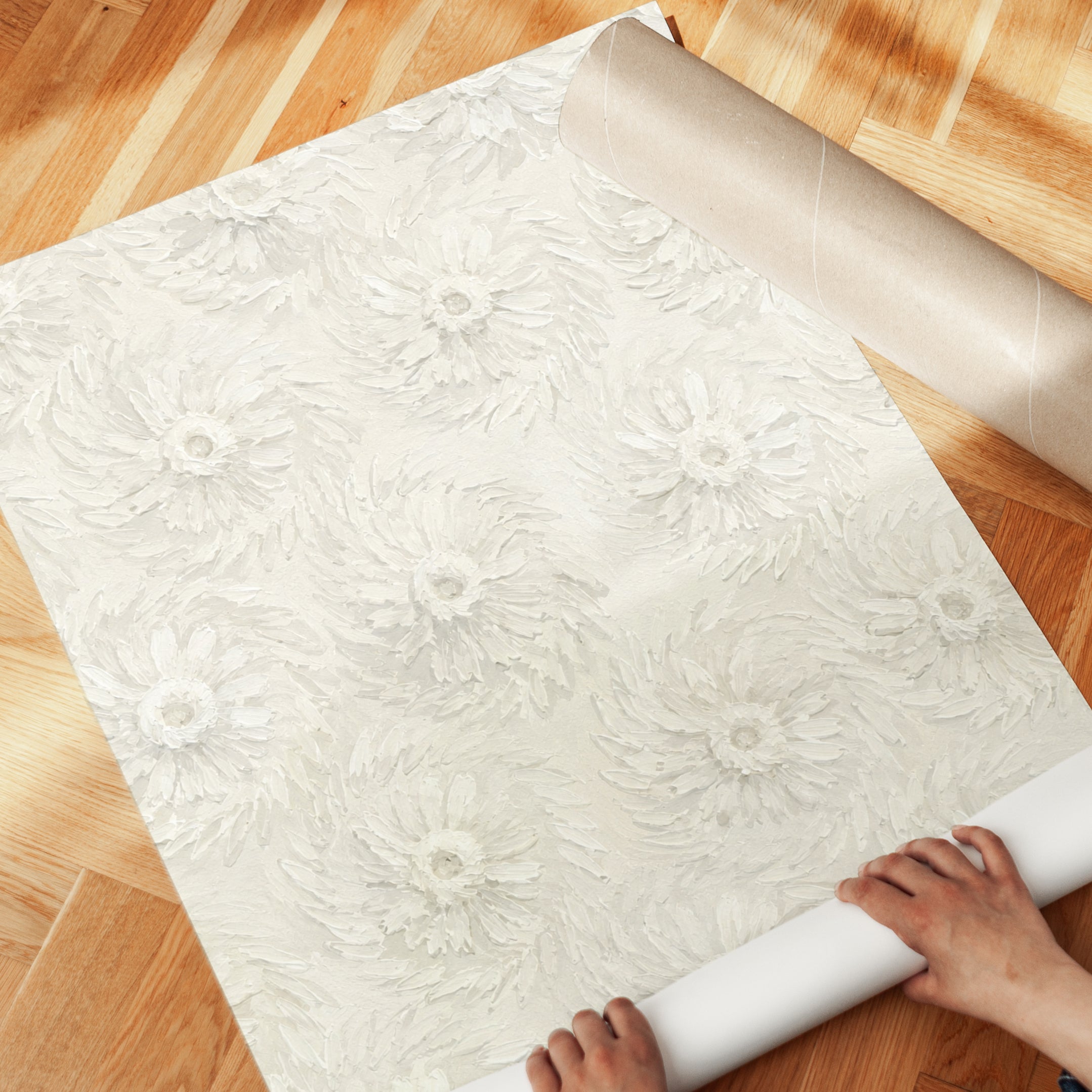 Cream Floral Swirl Pattern Art Print: Textured Neutral Wall Art - detail