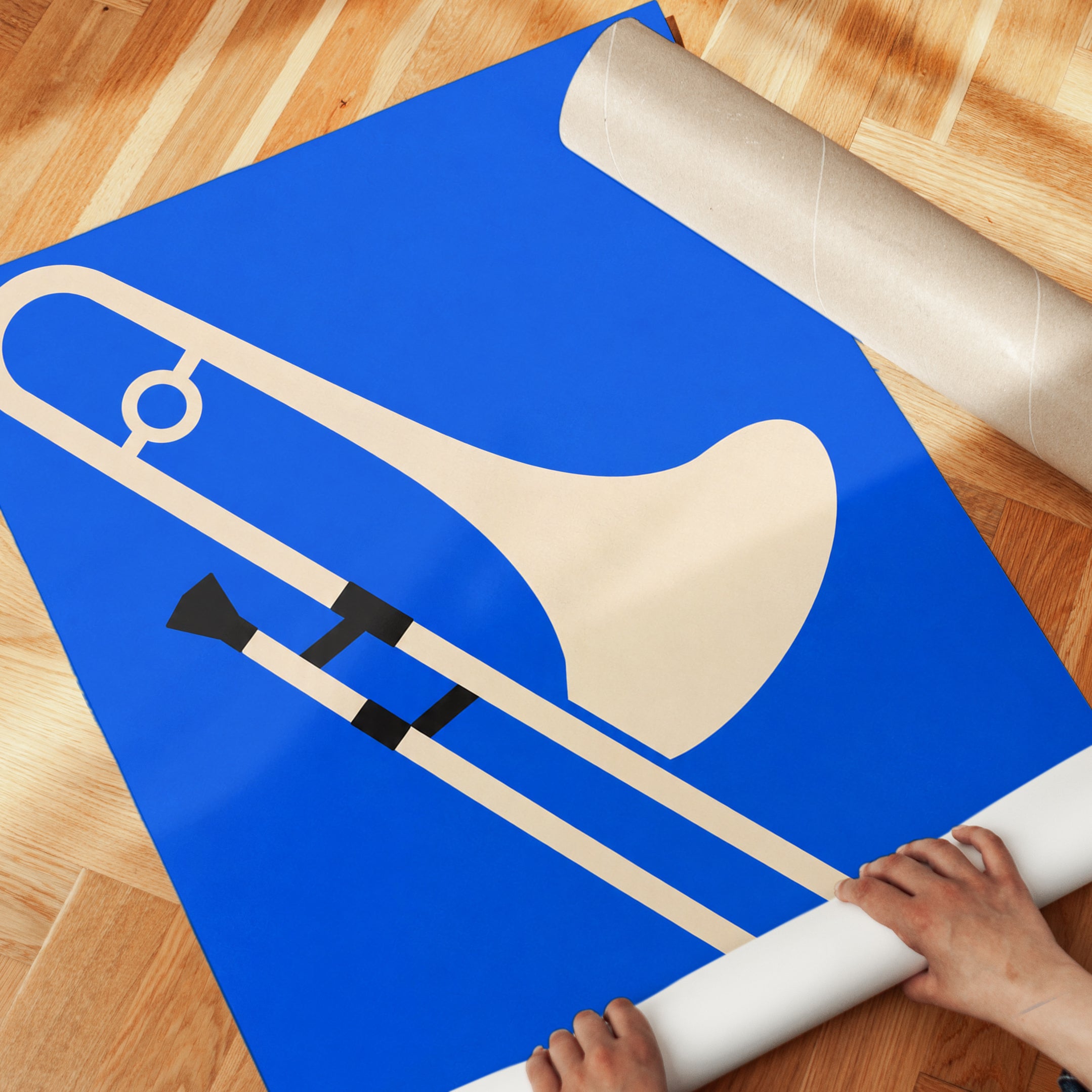 Trombone Wall Art Print — Bold Blue Music Illustration - detail