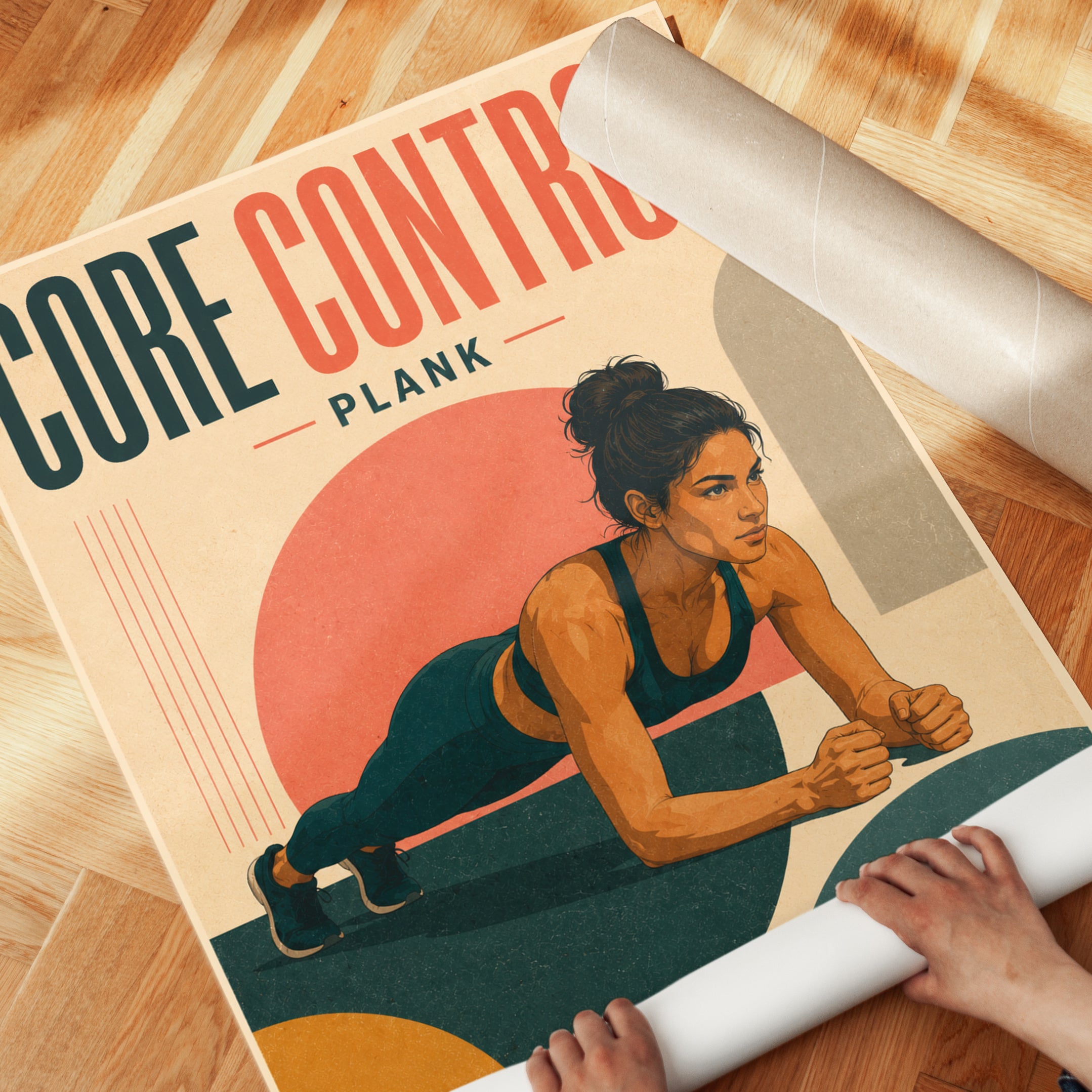 Core Control Plank Poster: Retro Fitness Art Print - detail