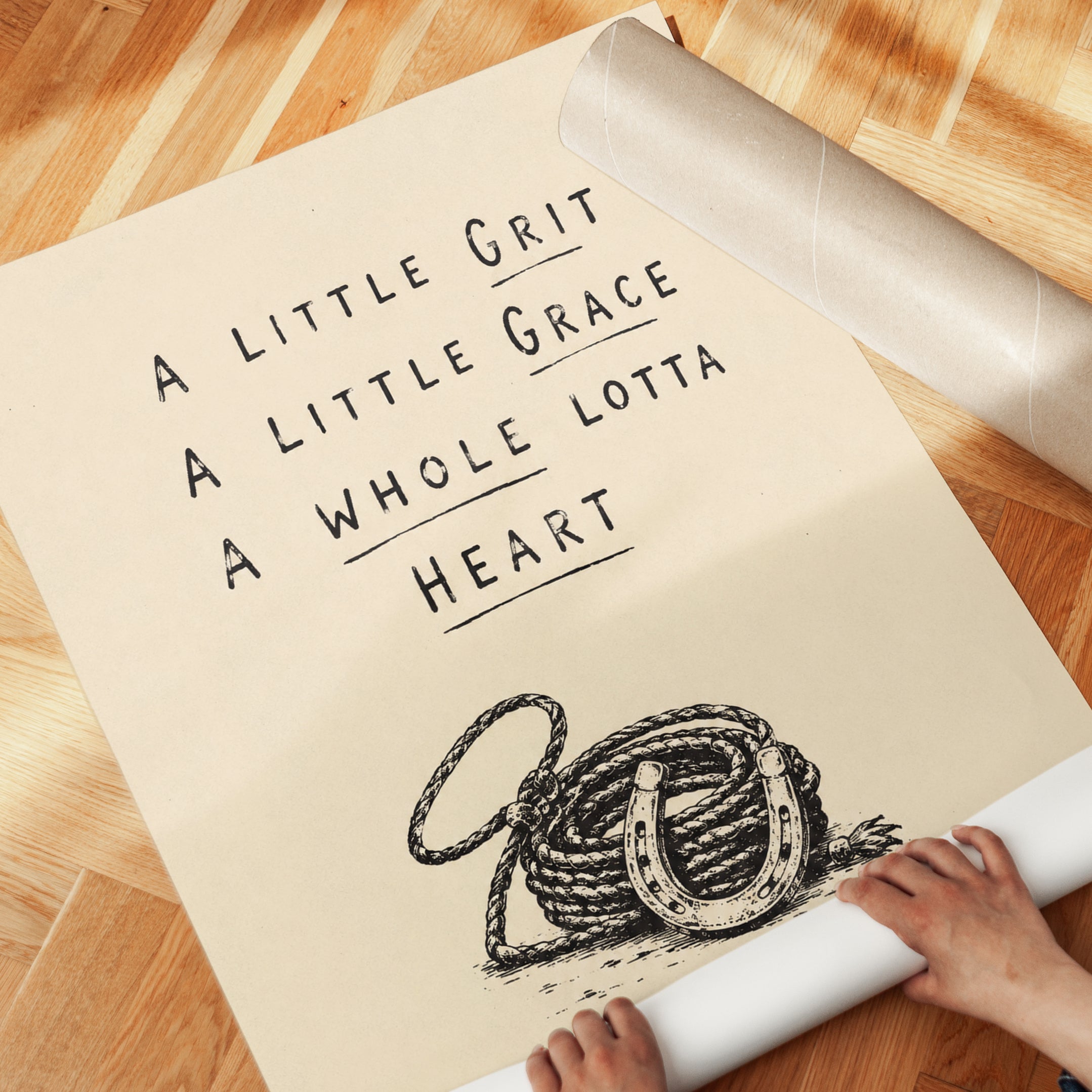 Western Quote Print: Grit Grace & Heart Cowboy Wall Art - detail