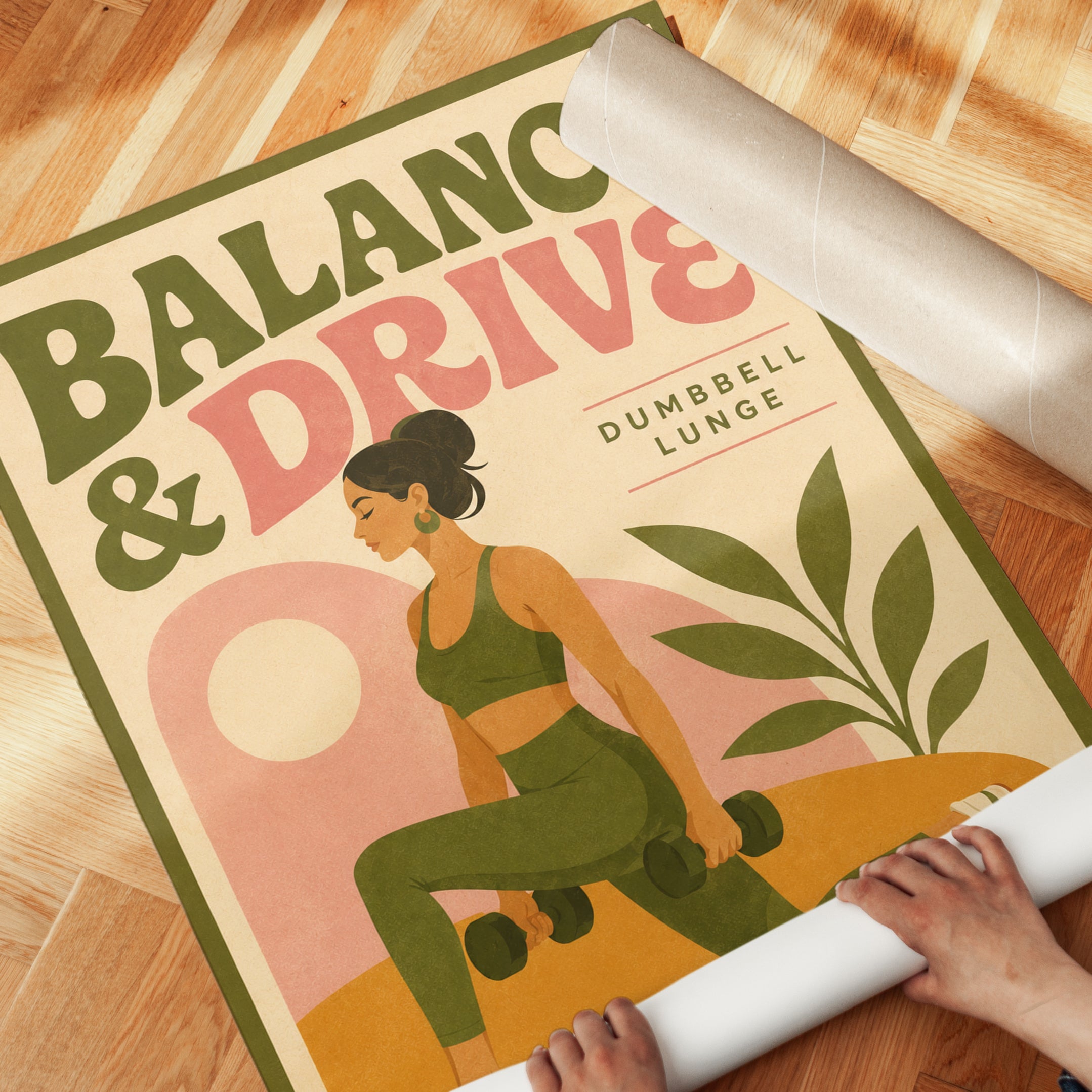 Balance And Drive Fitness Poster: Retro Exercise Wall Art - detail